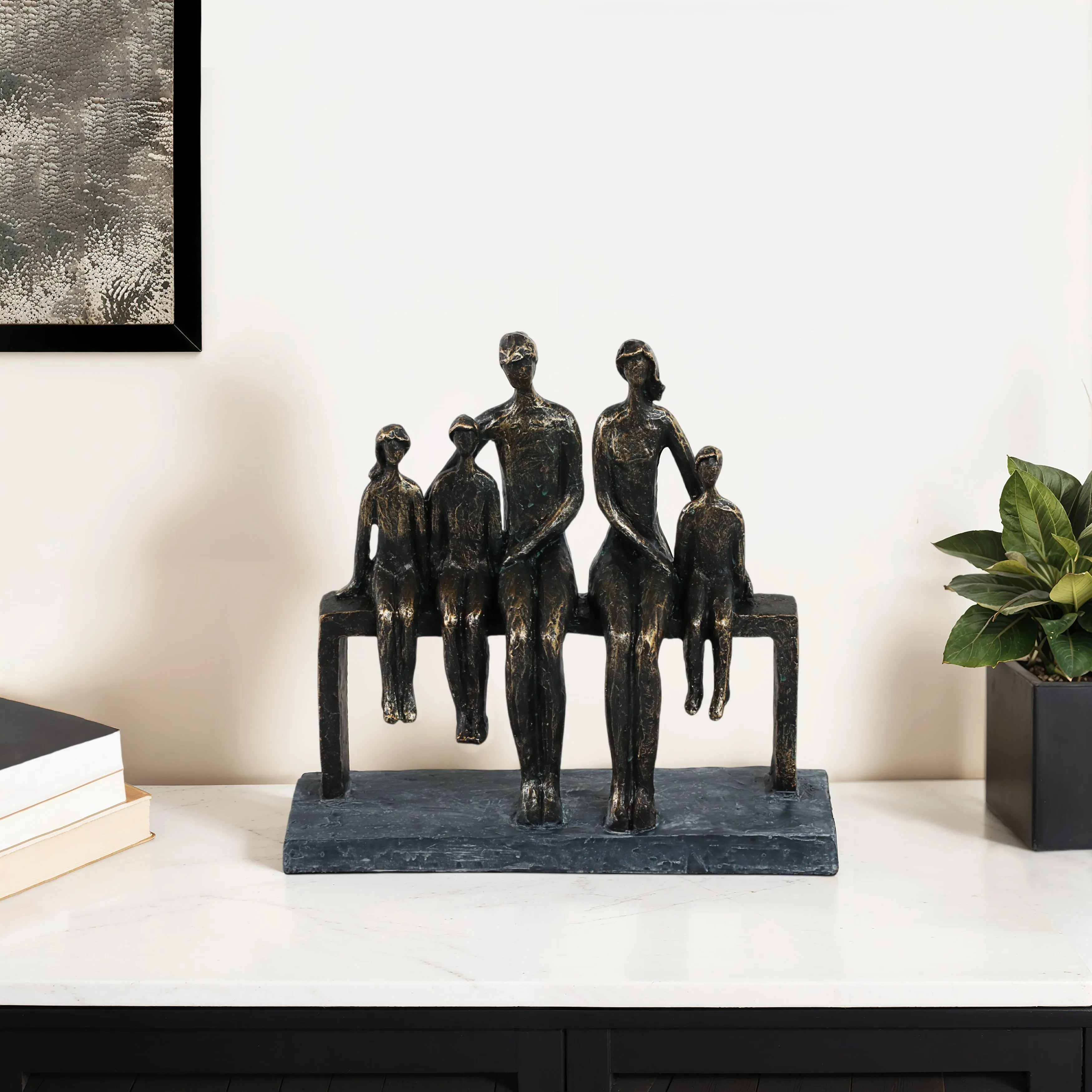 POLYRESIN 10" FAMILY SCULPTURE, BRONZE