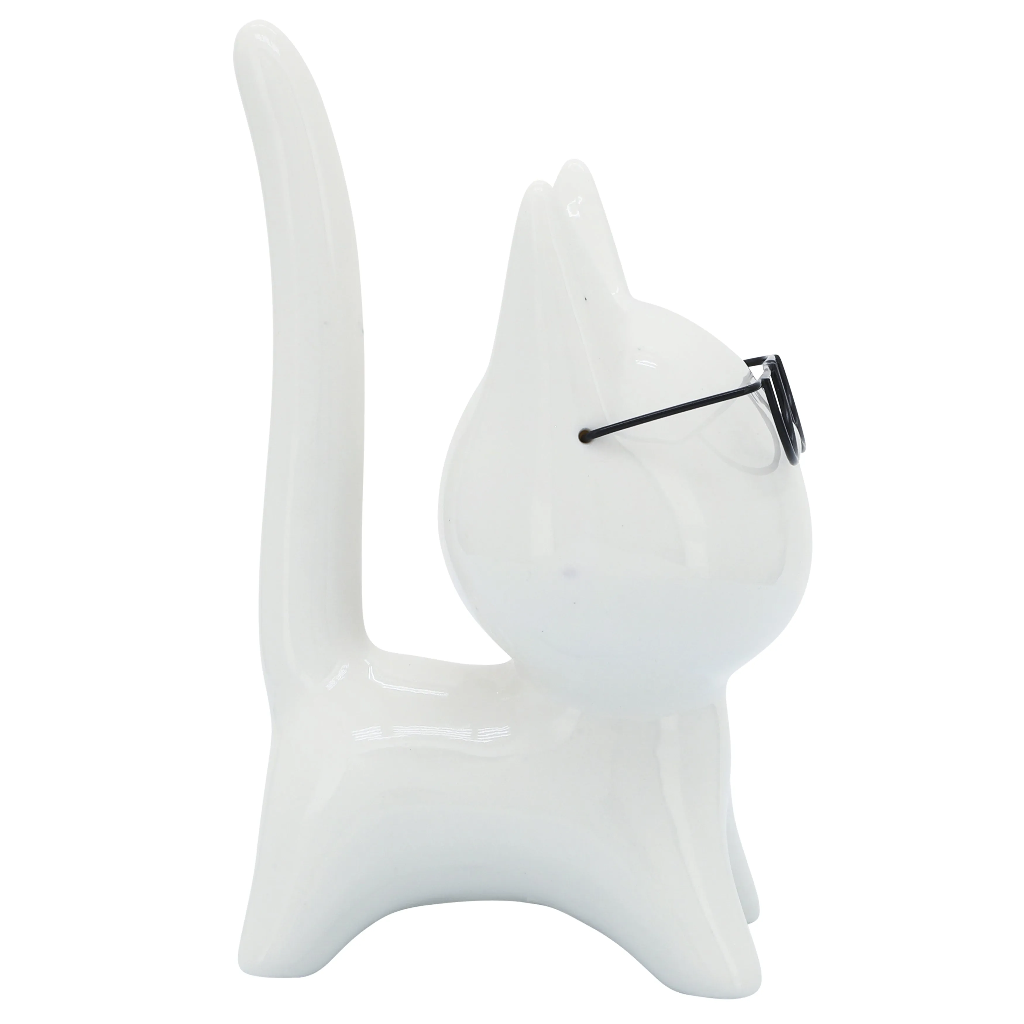 PORCELAIN, 8"H KITTY W/ GLASSES, WHITE