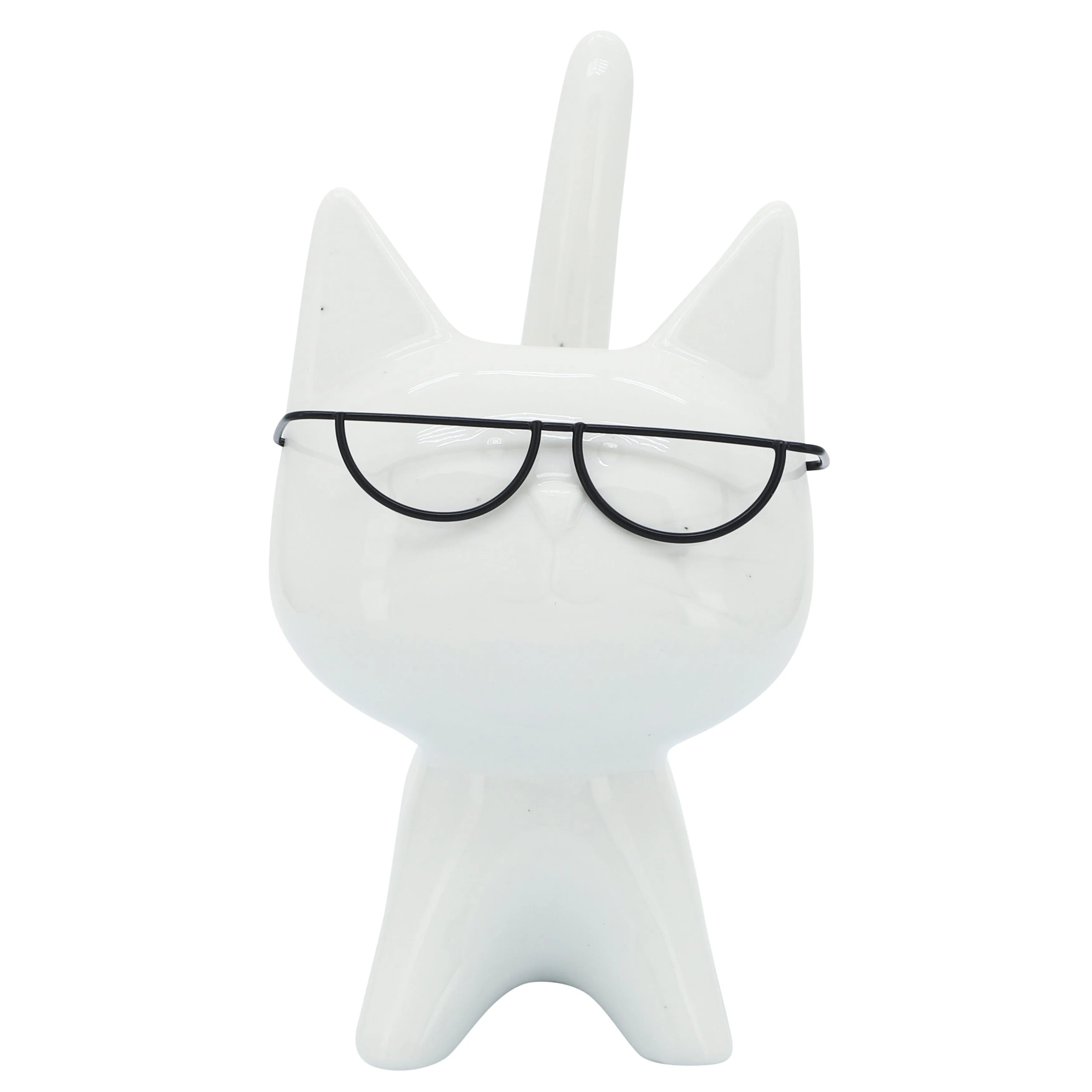 PORCELAIN, 8"H KITTY W/ GLASSES, WHITE