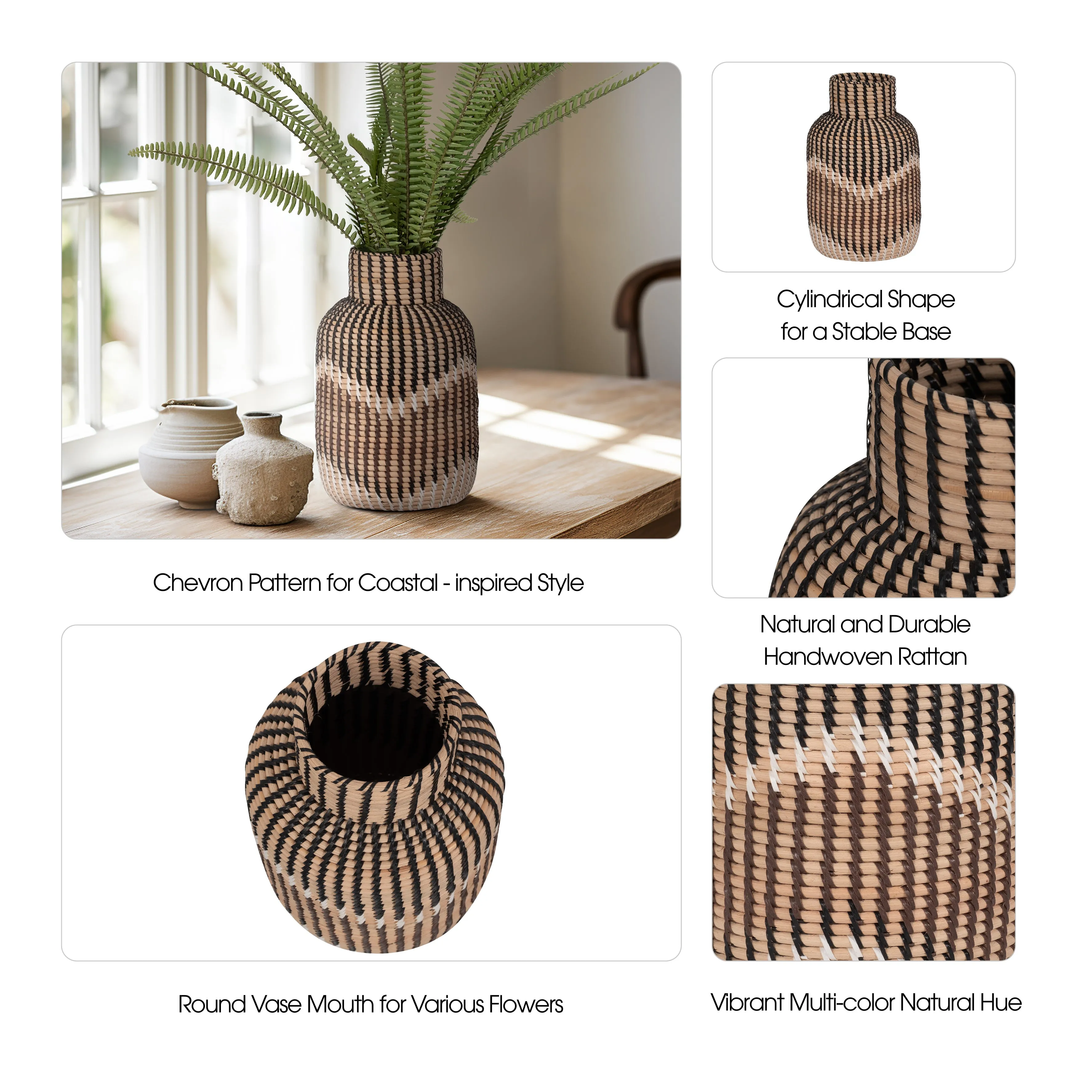 RATTAN, 13"H WOVEN VASE, MULTI