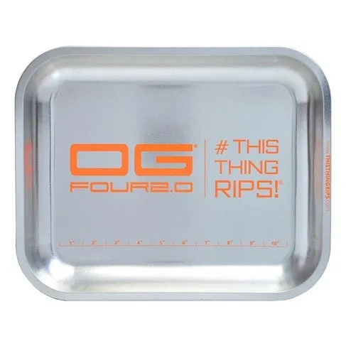 RAW - Rolling Tray - "This Thing Rips" - Silver & Orange - Large