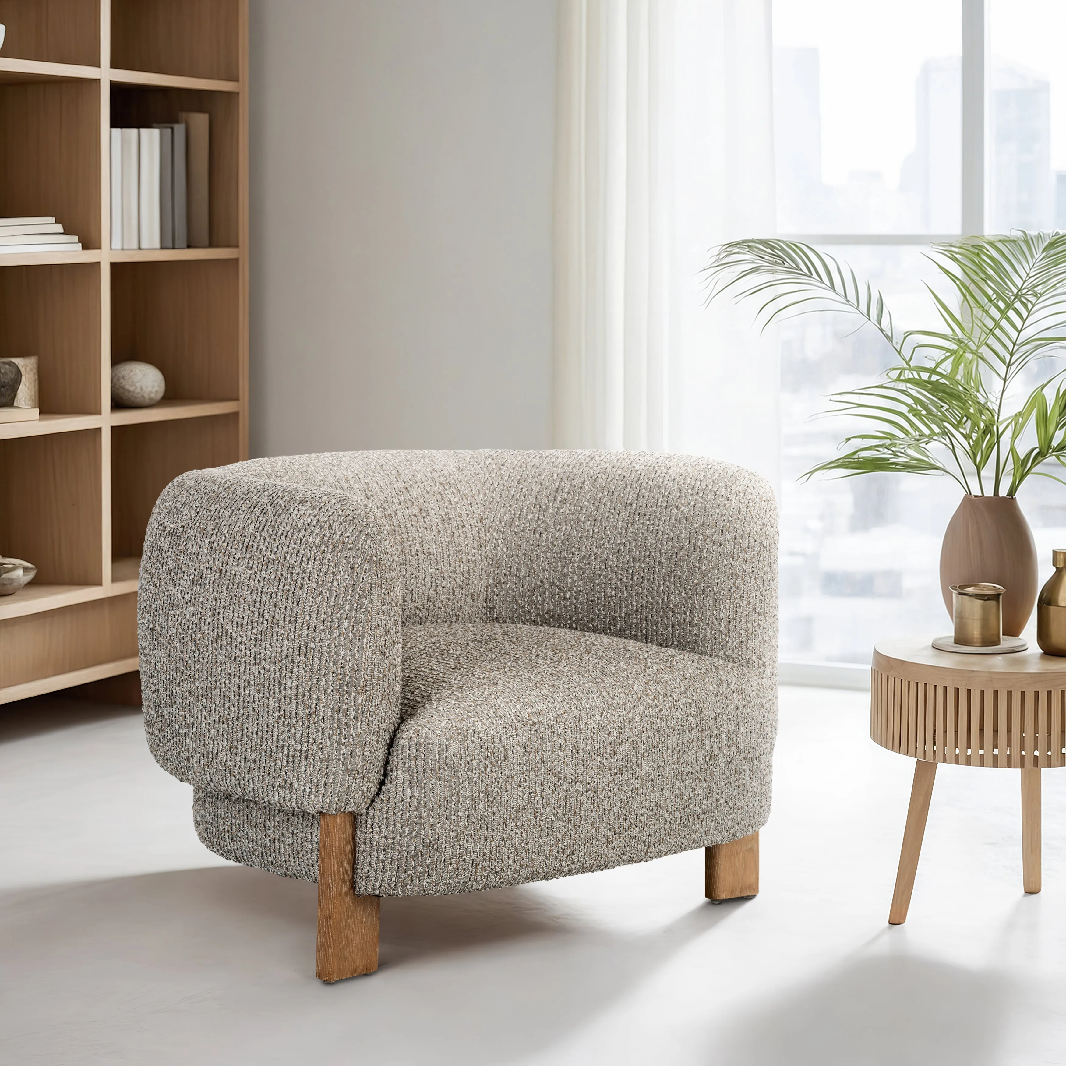 ROUND-BACK ACCENT CHAIR, TAN