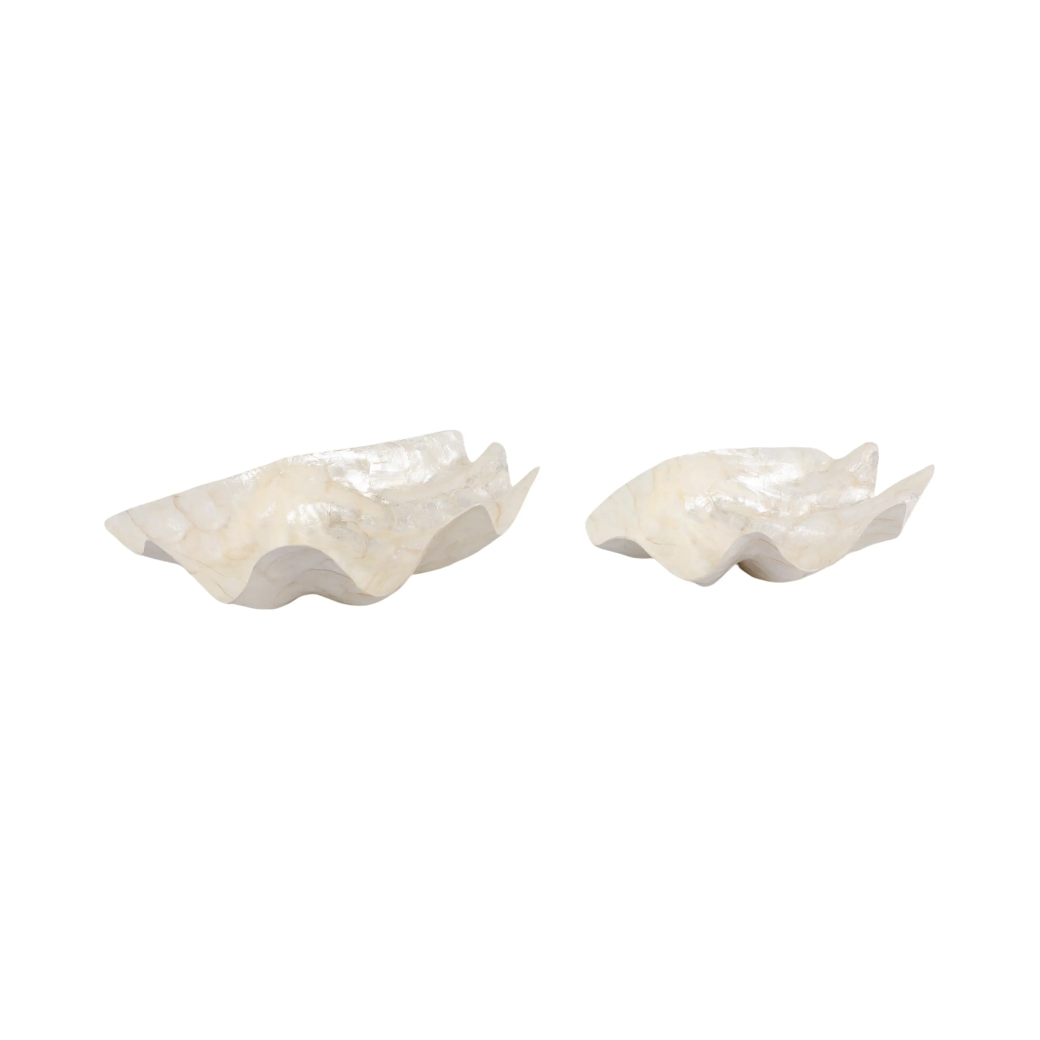 S/2 17"/20" Capiz Shell Shaped Bowls, Ivory