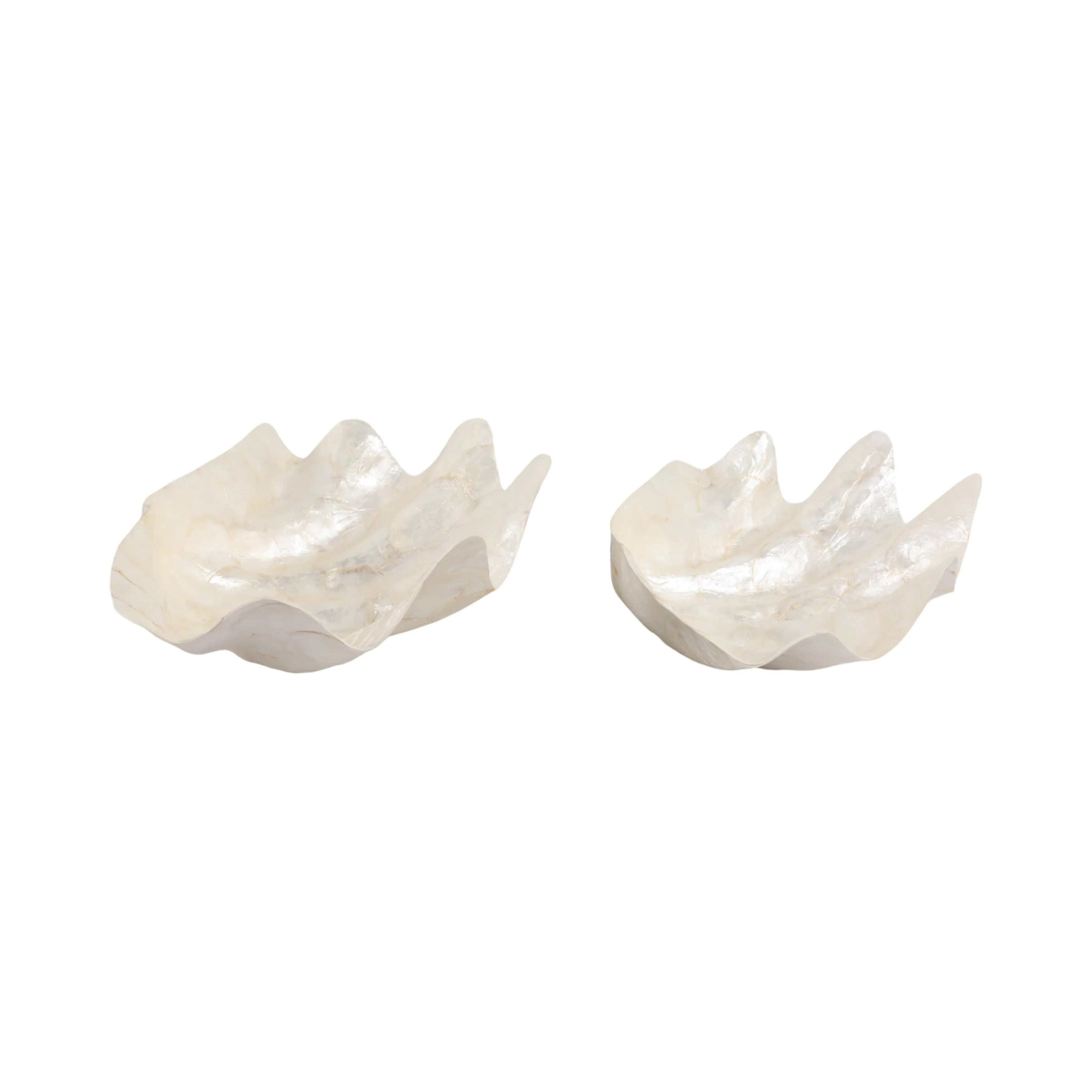 S/2 17"/20" Capiz Shell Shaped Bowls, Ivory