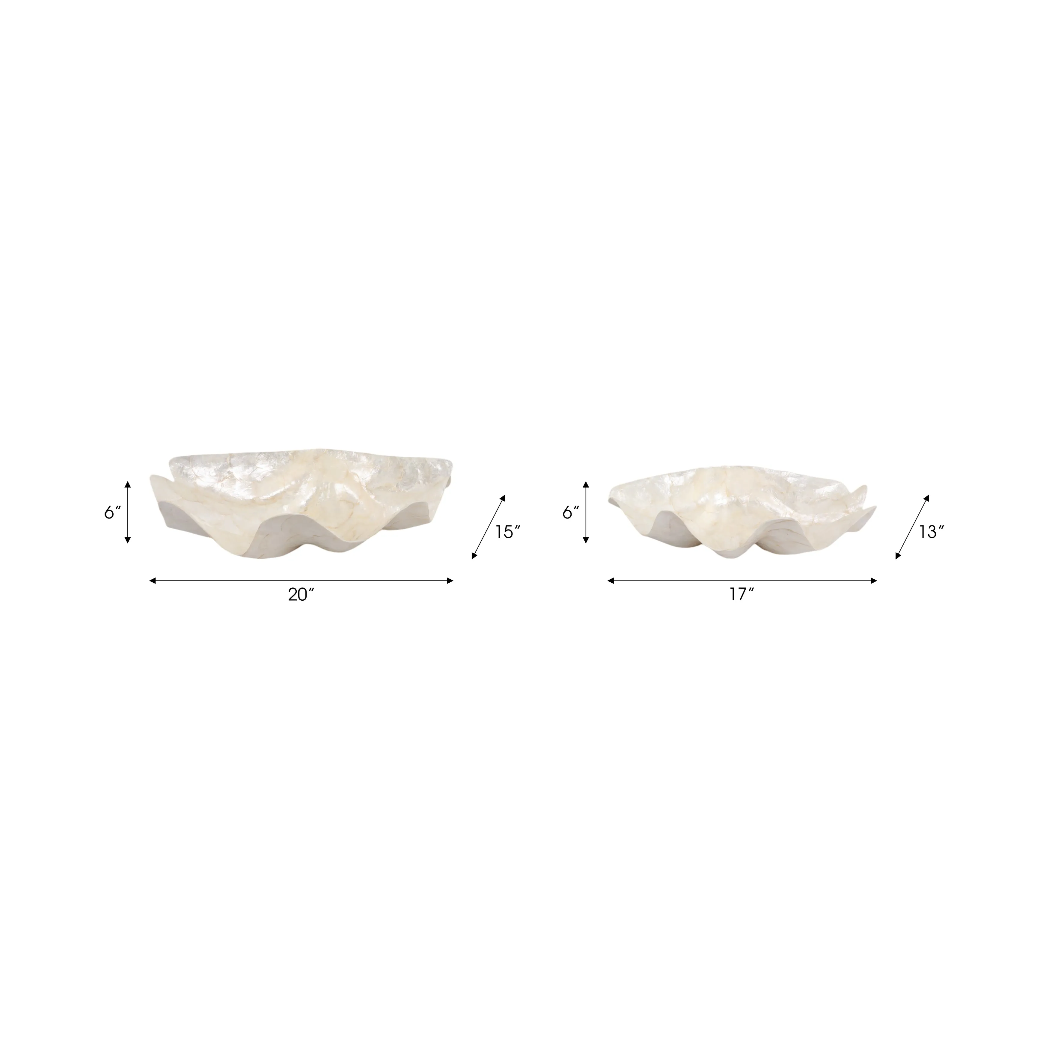 S/2 17"/20" Capiz Shell Shaped Bowls, Ivory