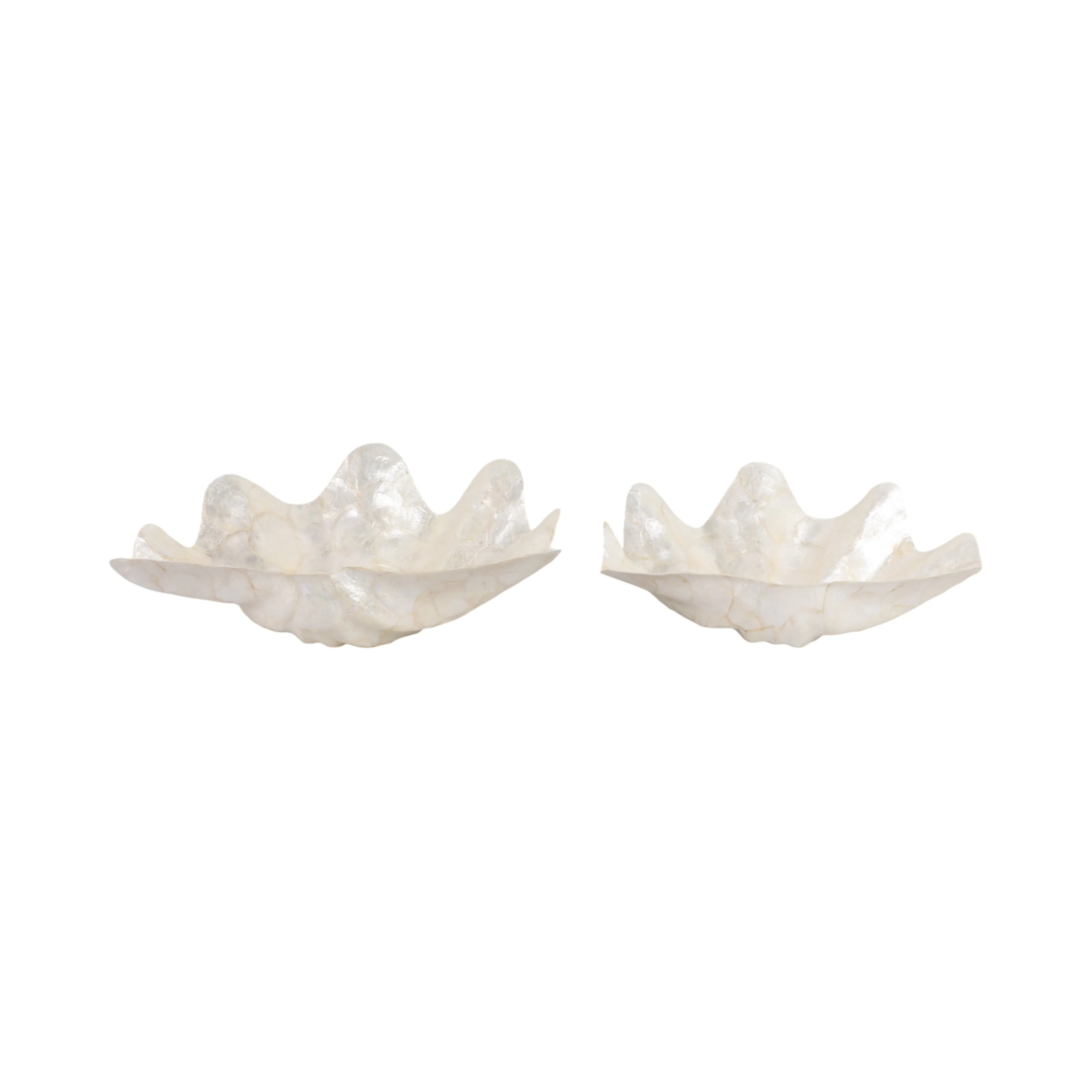 S/2 17"/20" Capiz Shell Shaped Bowls, Ivory