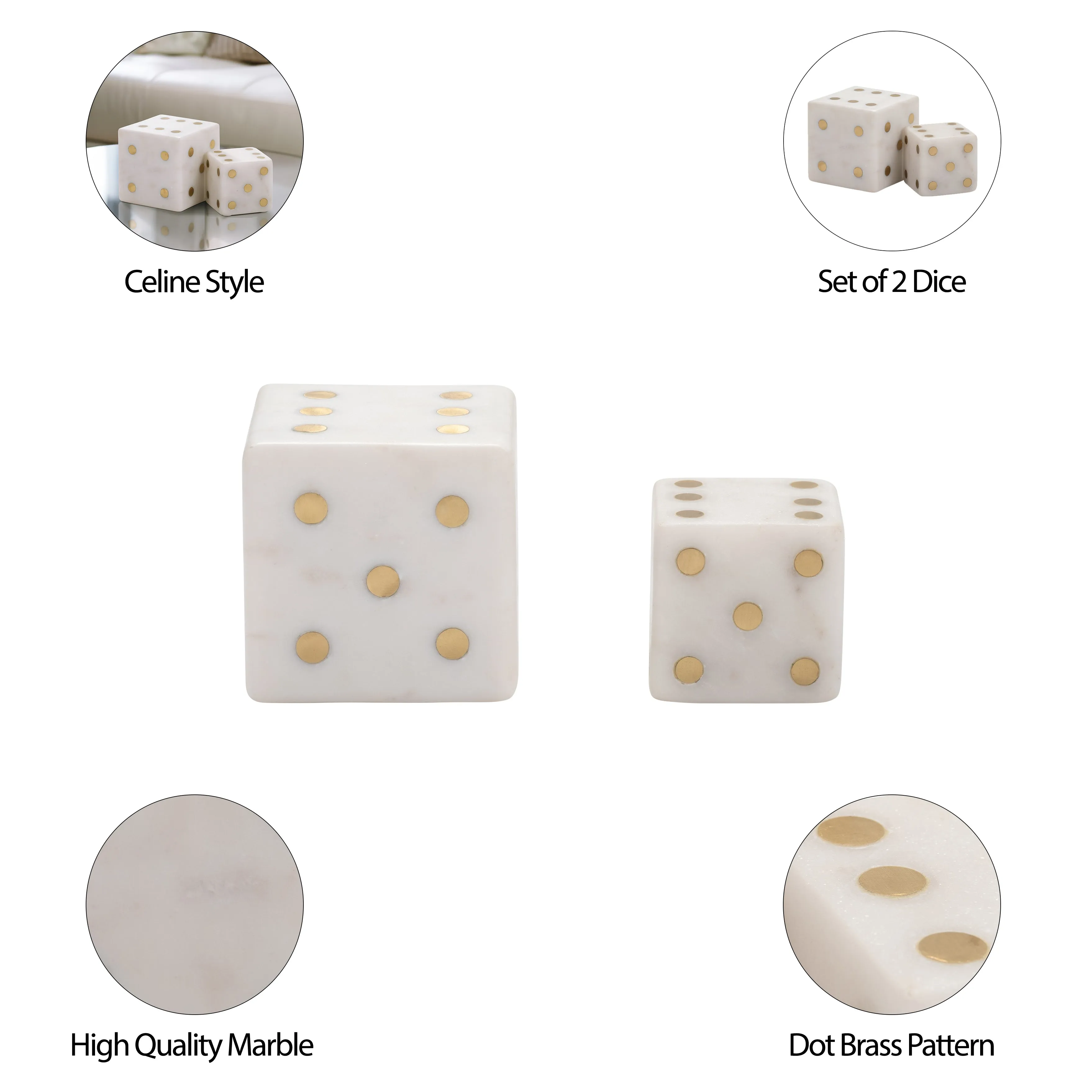 S/2 3/4" Mistry White Marble Dice