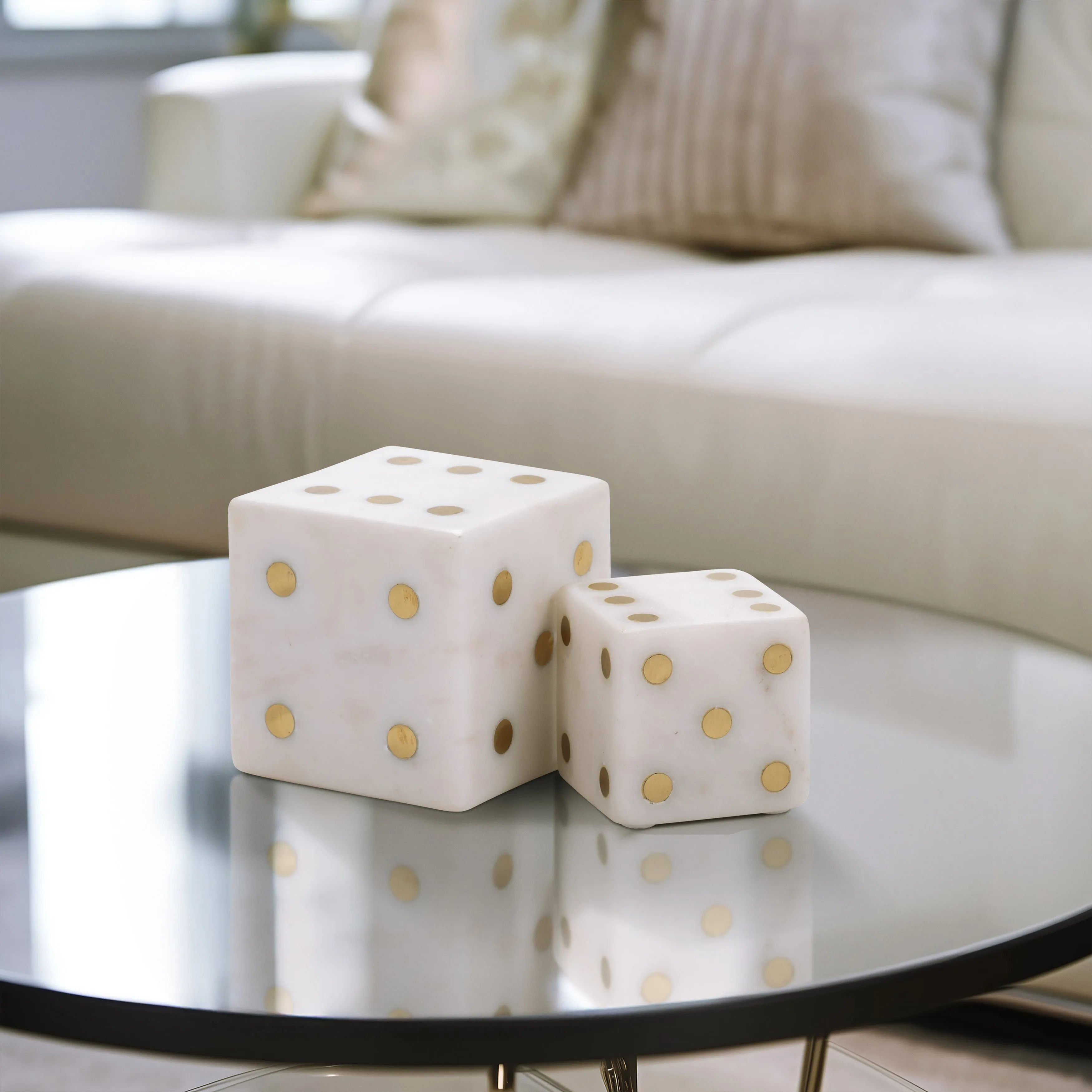 S/2 3/4" Mistry White Marble Dice