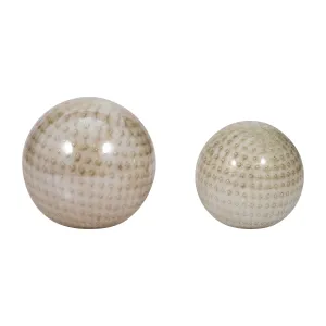 S/2 5/6" Meira Ivory Swirl Spheres