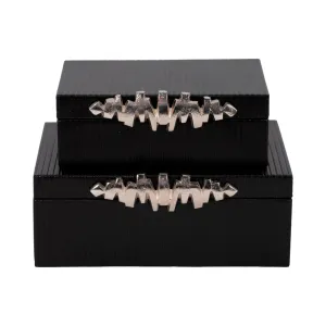 S/2 9/11" Boxes With Lines & Silver Handle, Black