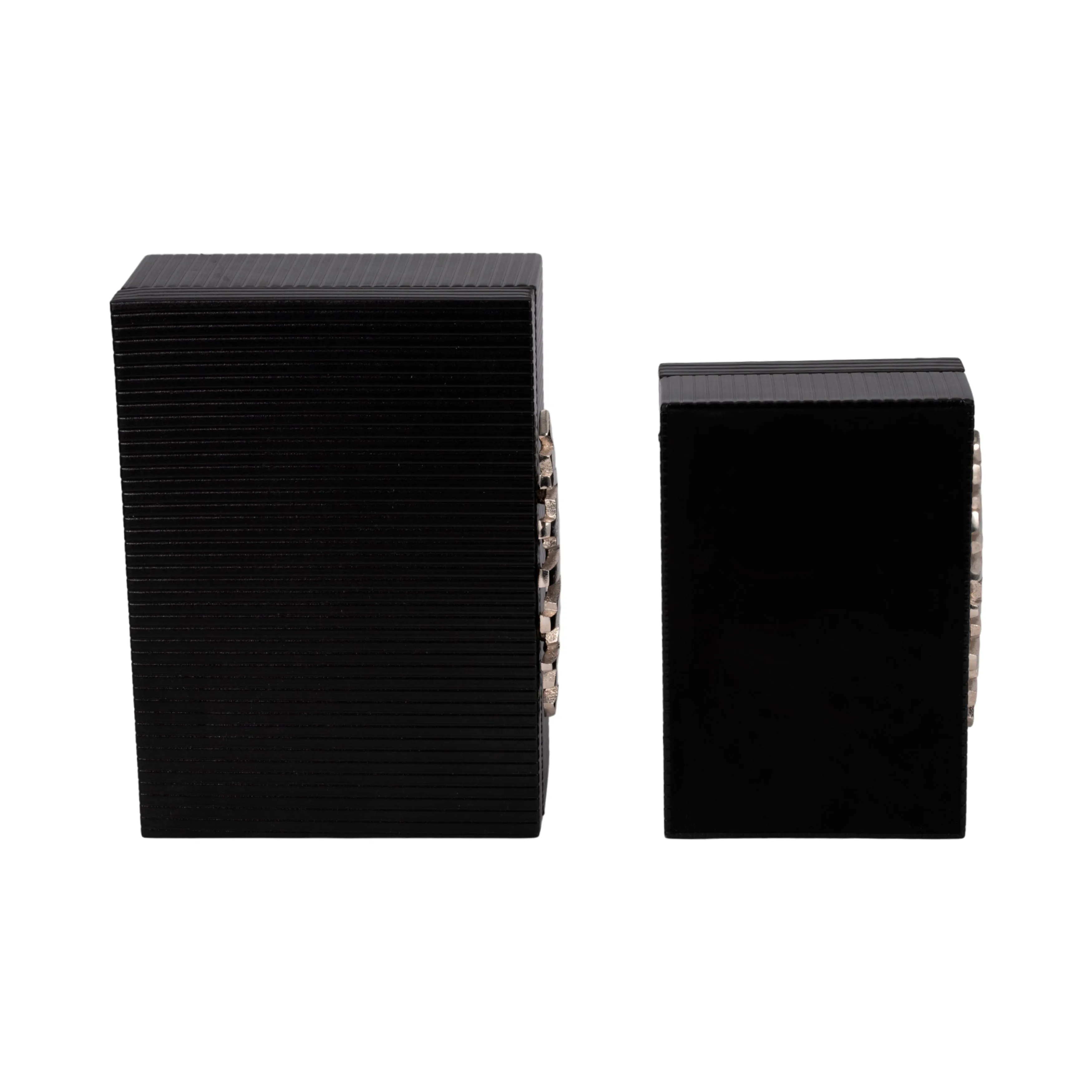 S/2 9/11" Boxes With Lines & Silver Handle, Black