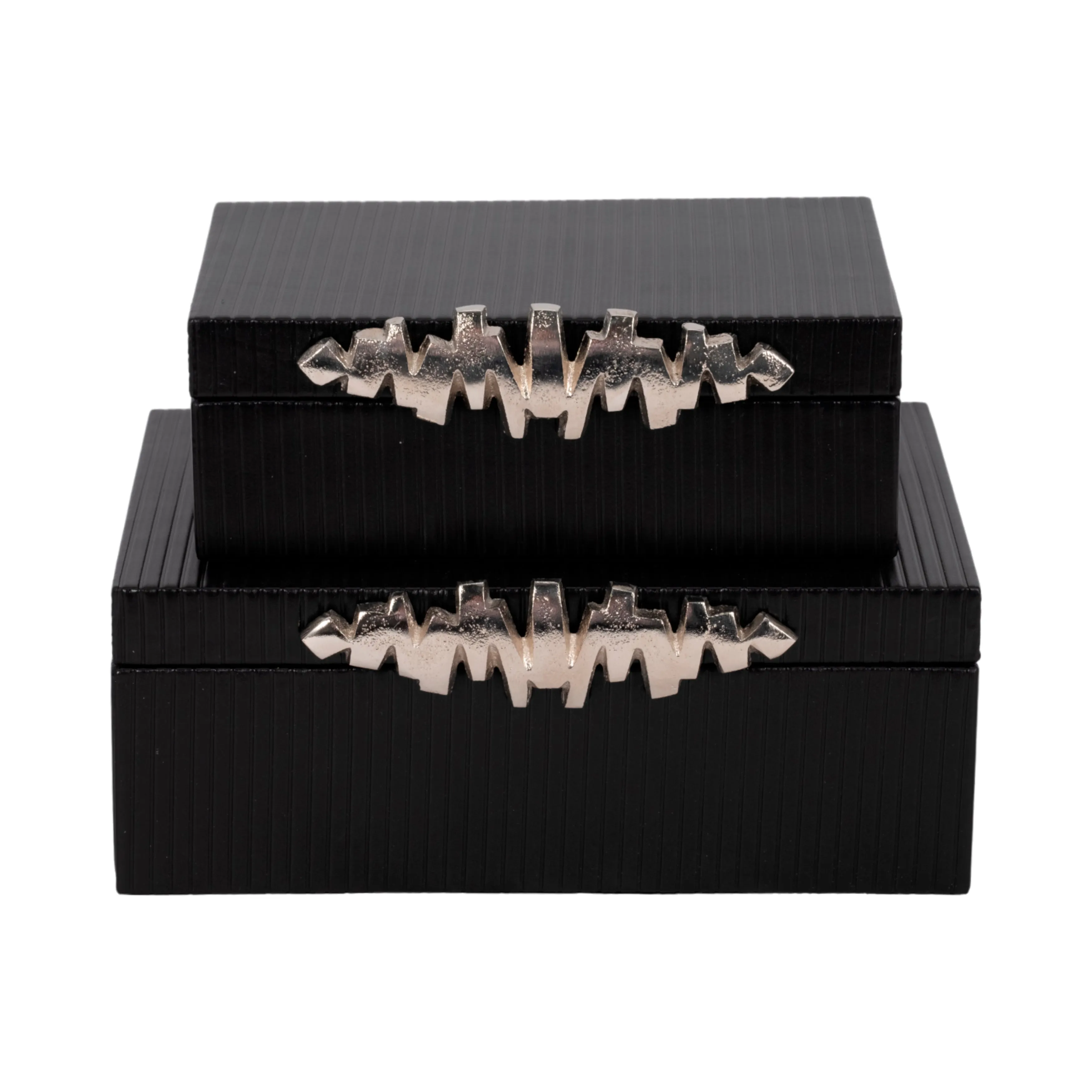 S/2 9/11" Boxes With Lines & Silver Handle, Black
