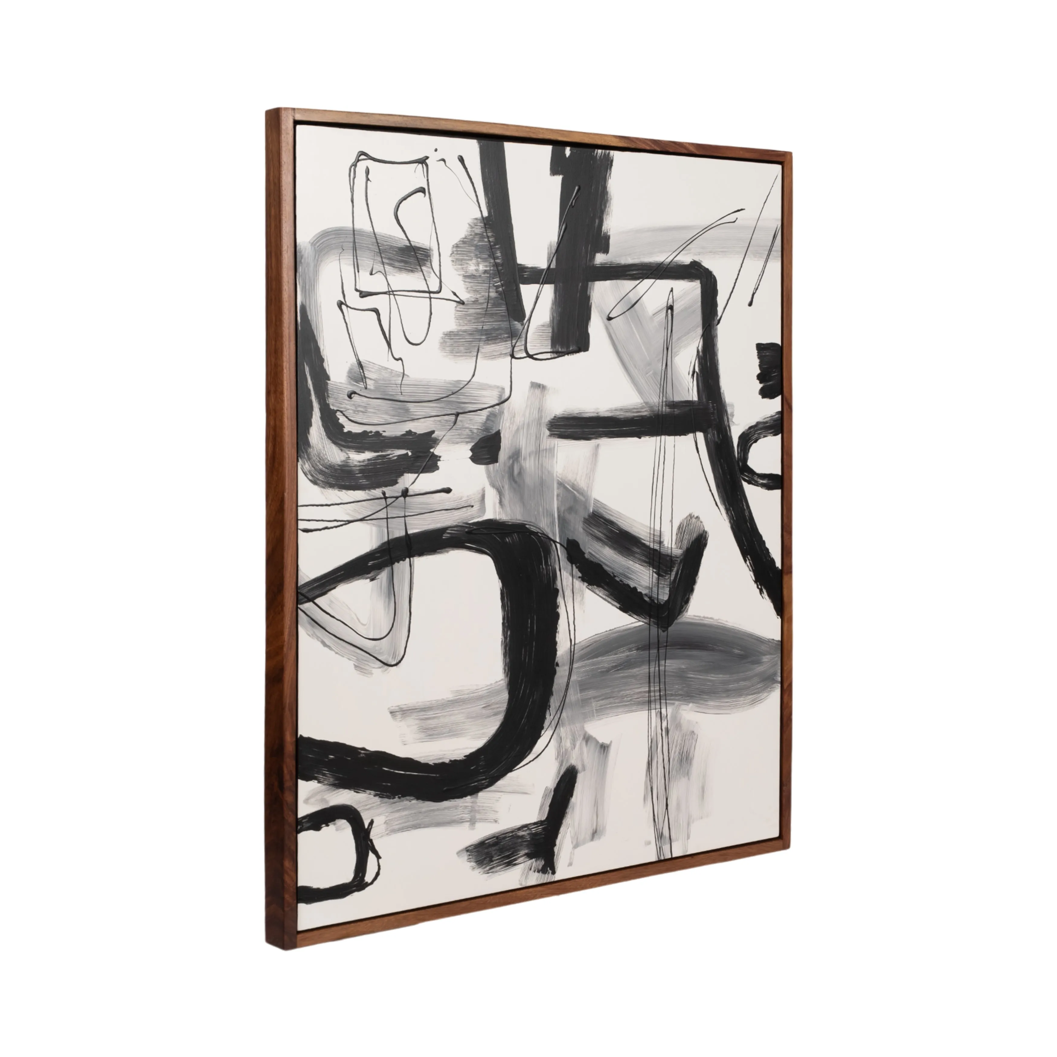 S/2 95x59 Hand Painted Contemporary Art, Black/wht
