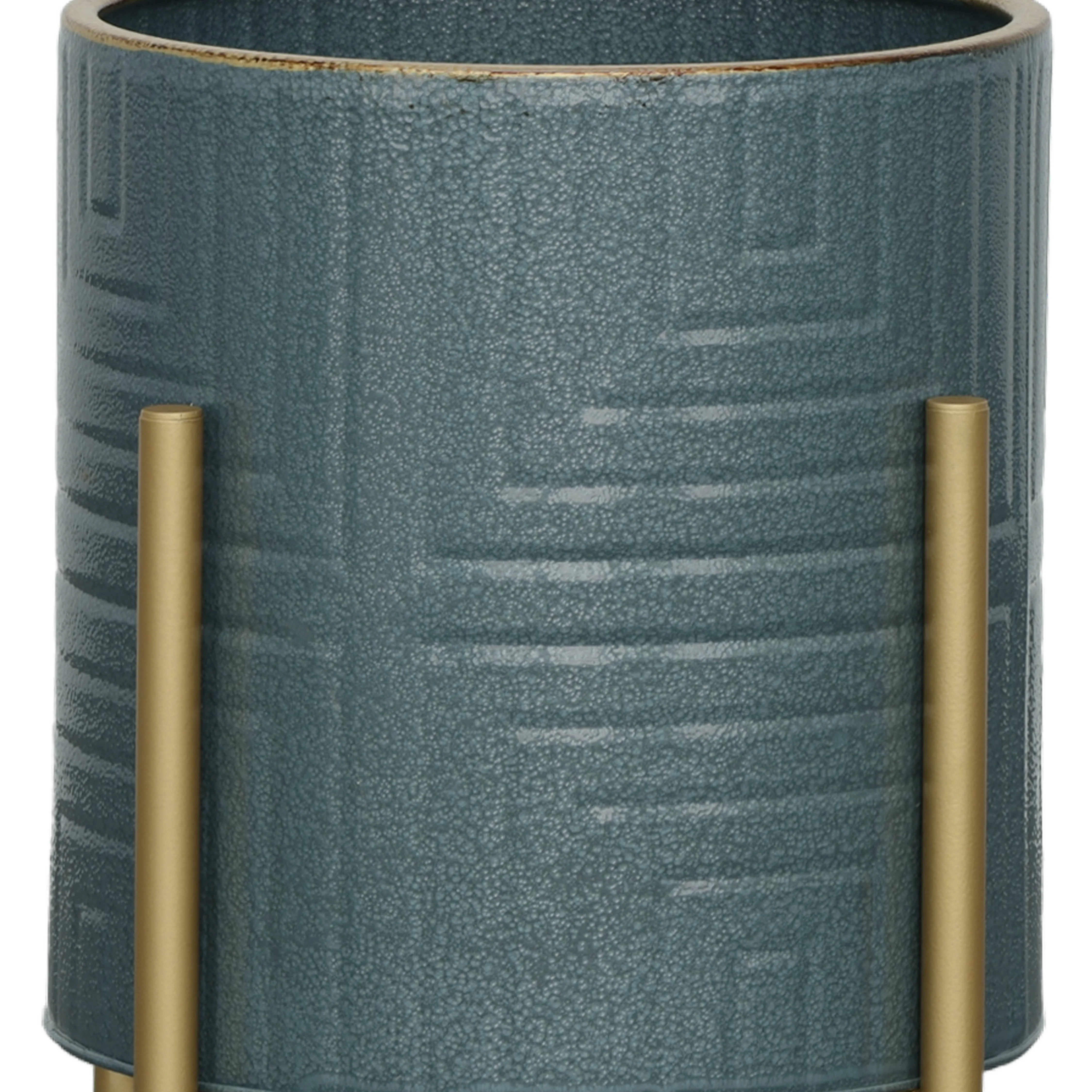 S/2 PLANTER ON METAL STAND, SLATE BLUE/GOLD