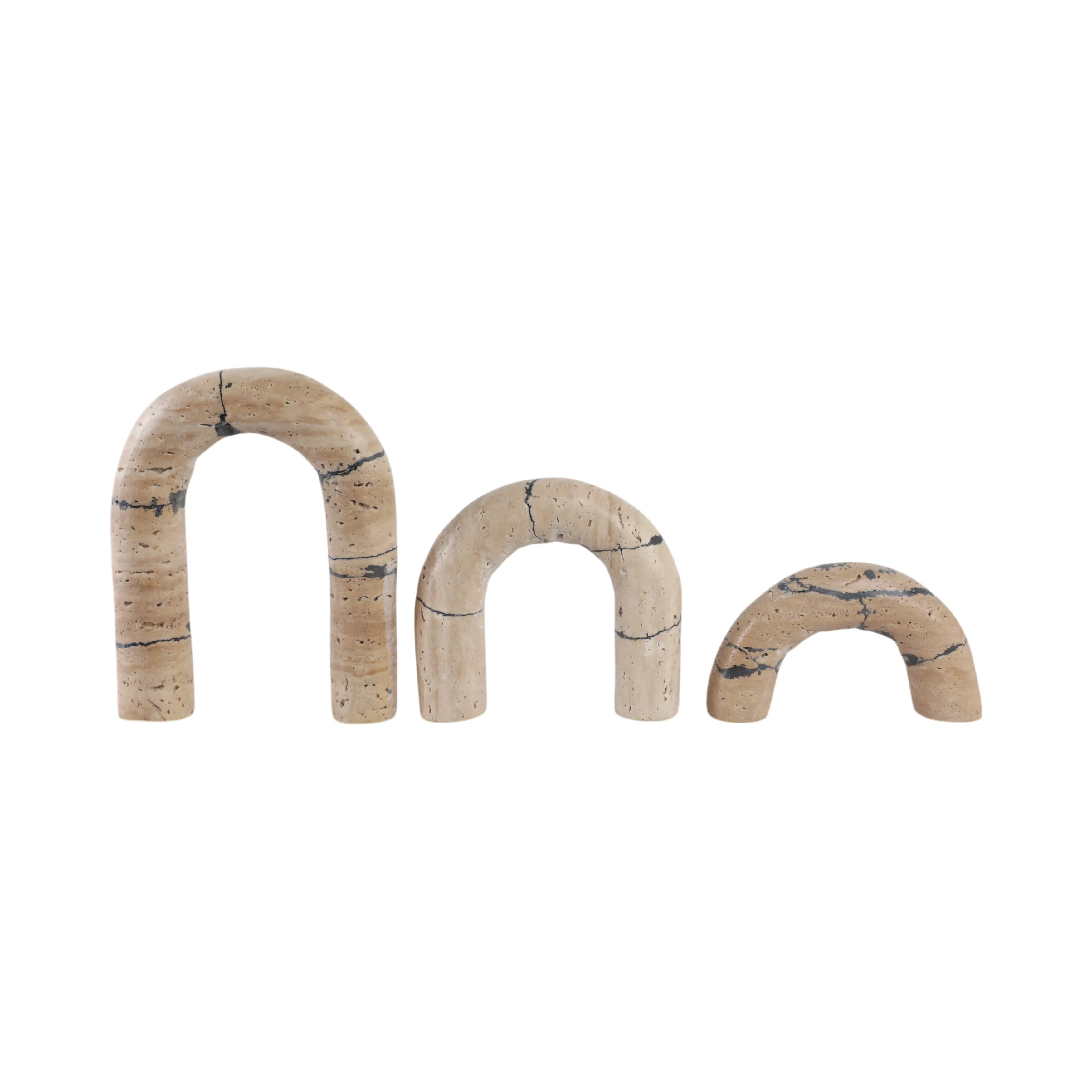 S/3 10" Gorda Crackle Travertine Arches