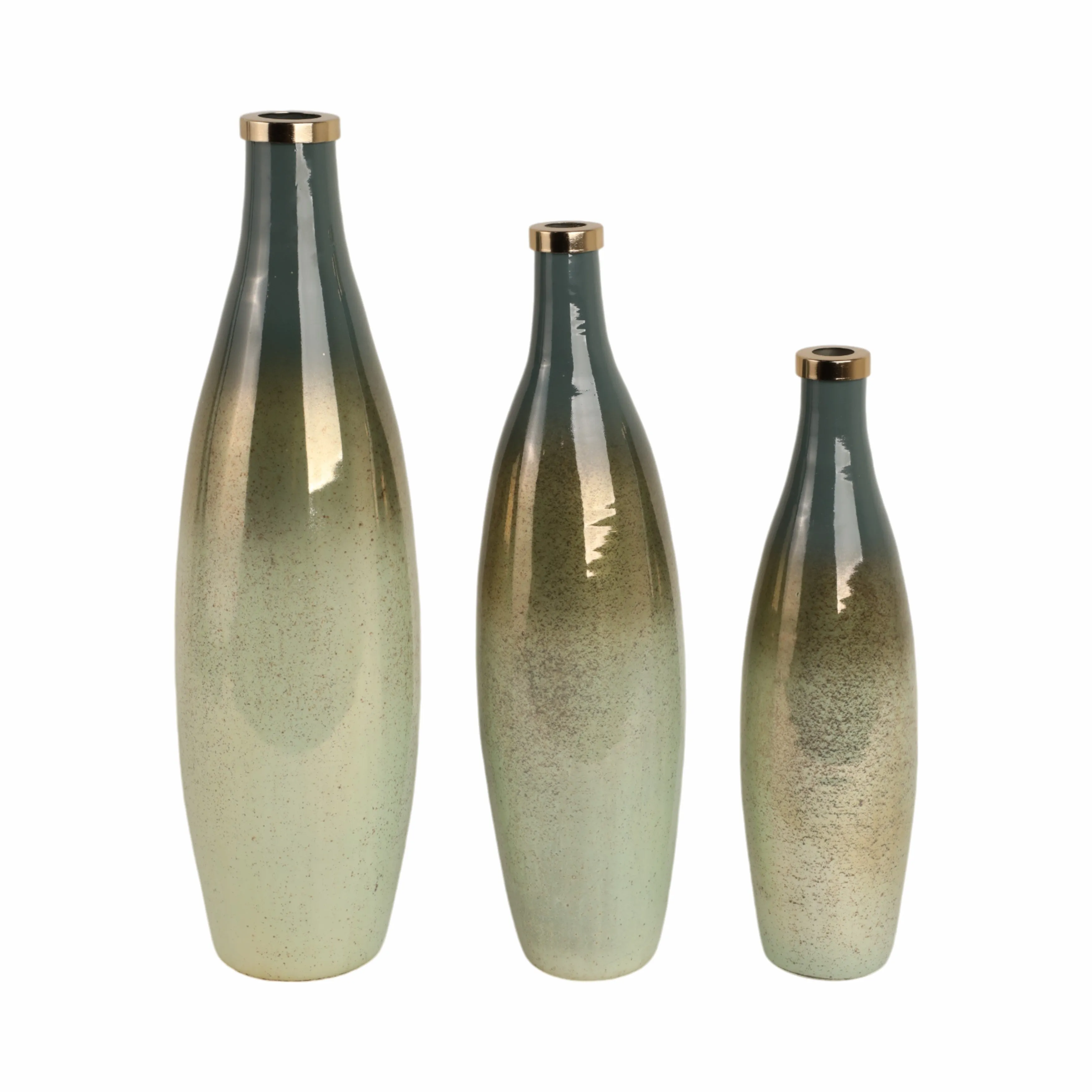 S/3 16/18/21" Windard Glass Bottles, Green