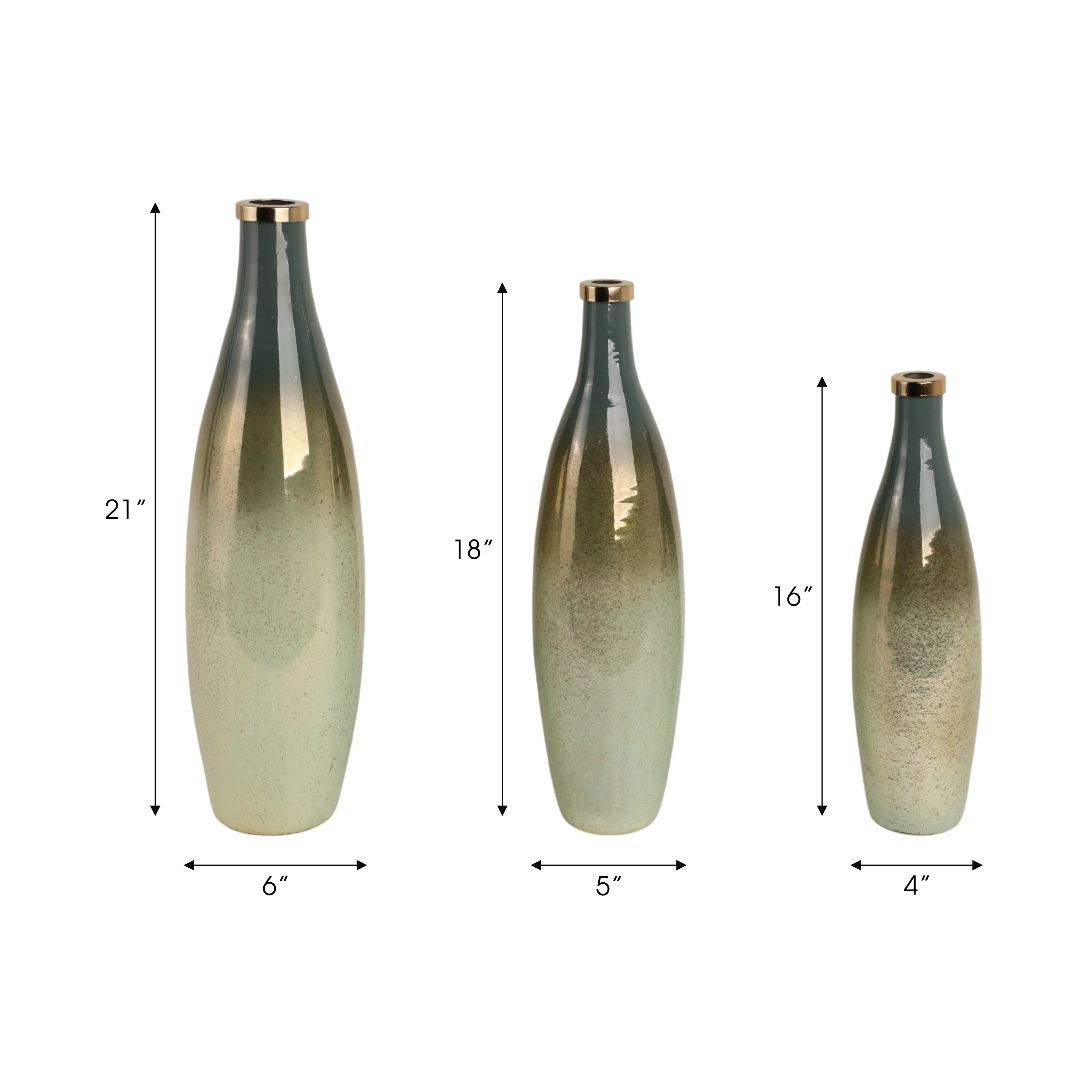 S/3 16/18/21" Windard Glass Bottles, Green