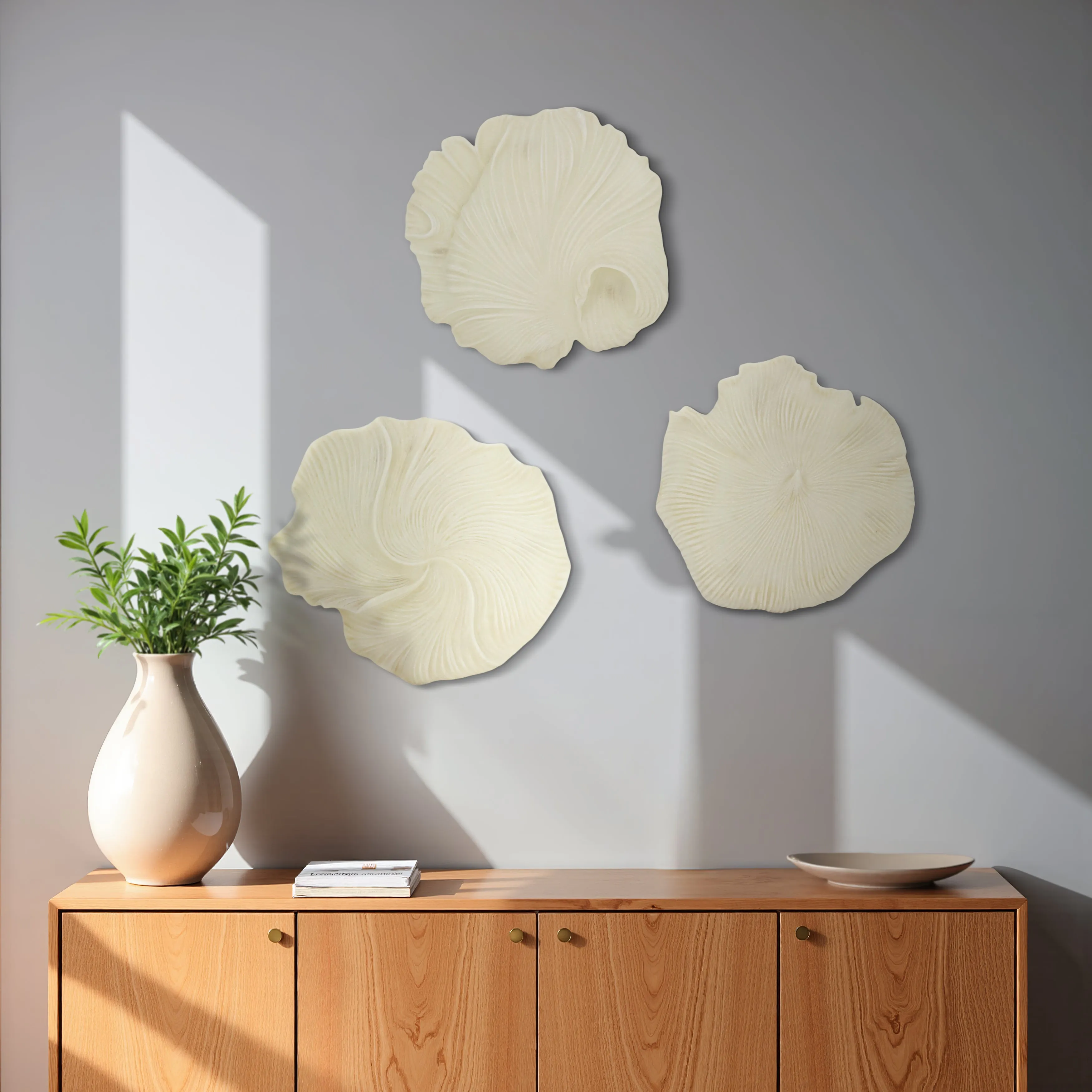 S/3 18/19/20" Majorca Quartz Resin Shell Wall Deco