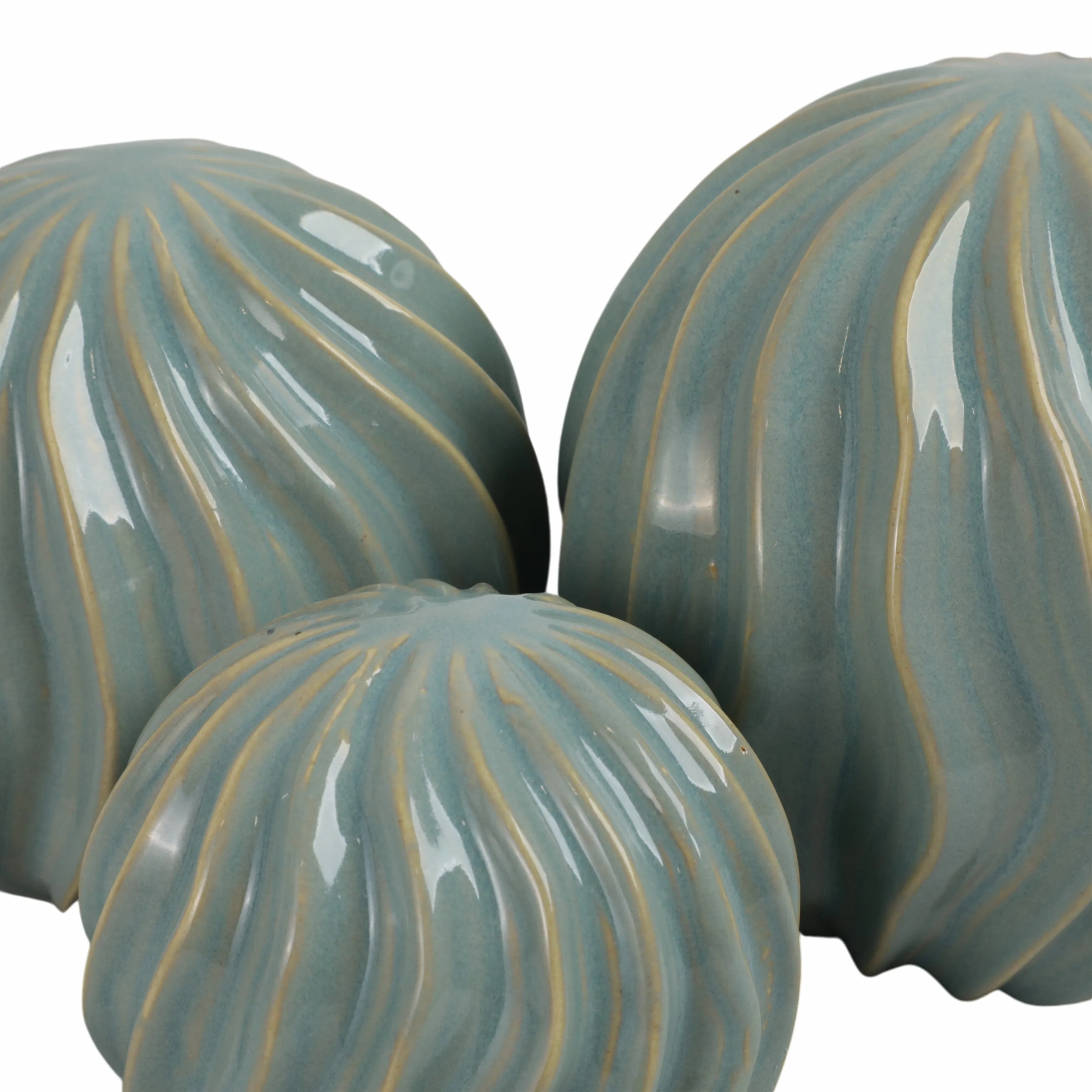 S/3 4/5/6" Seaside Blue Cer Deco Balls - Set Of 3