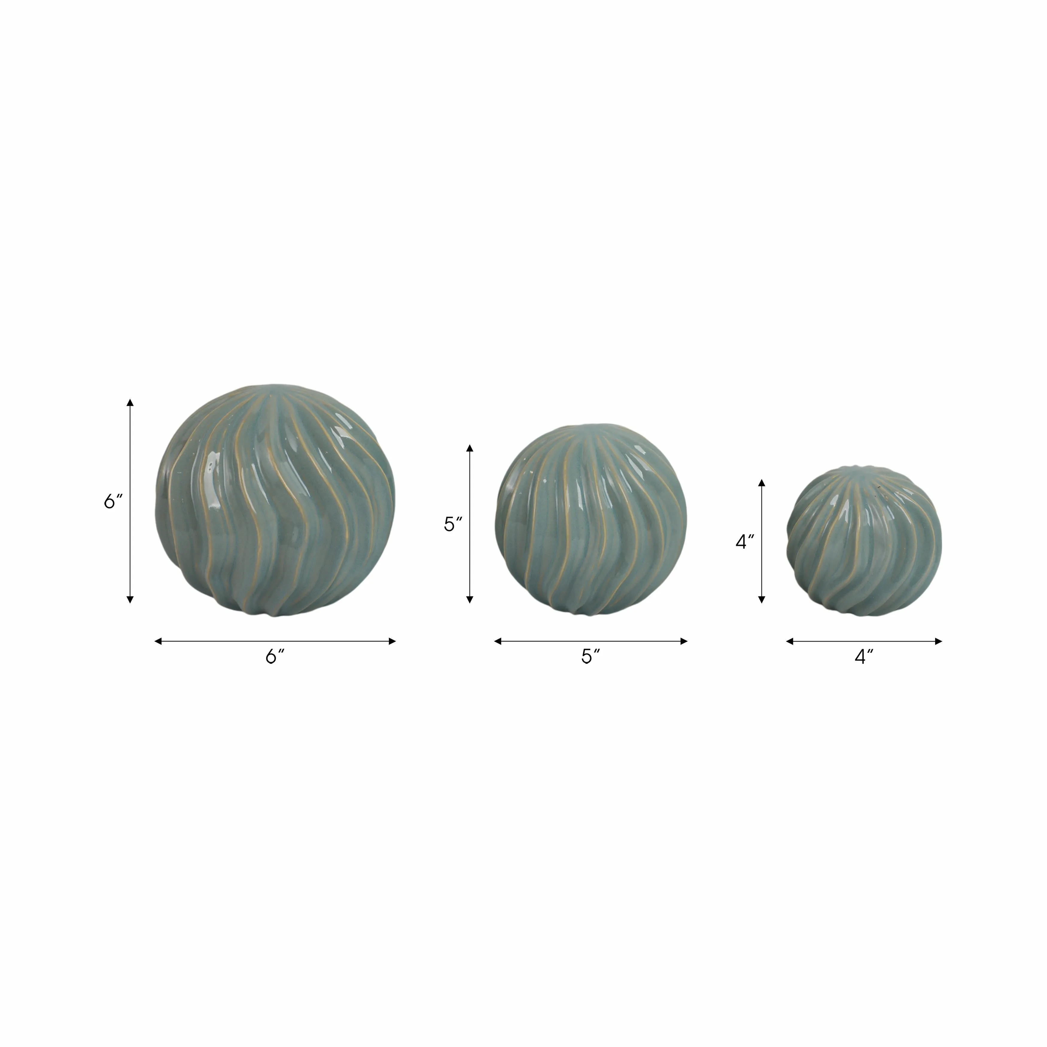 S/3 4/5/6" Seaside Blue Cer Deco Balls - Set Of 3