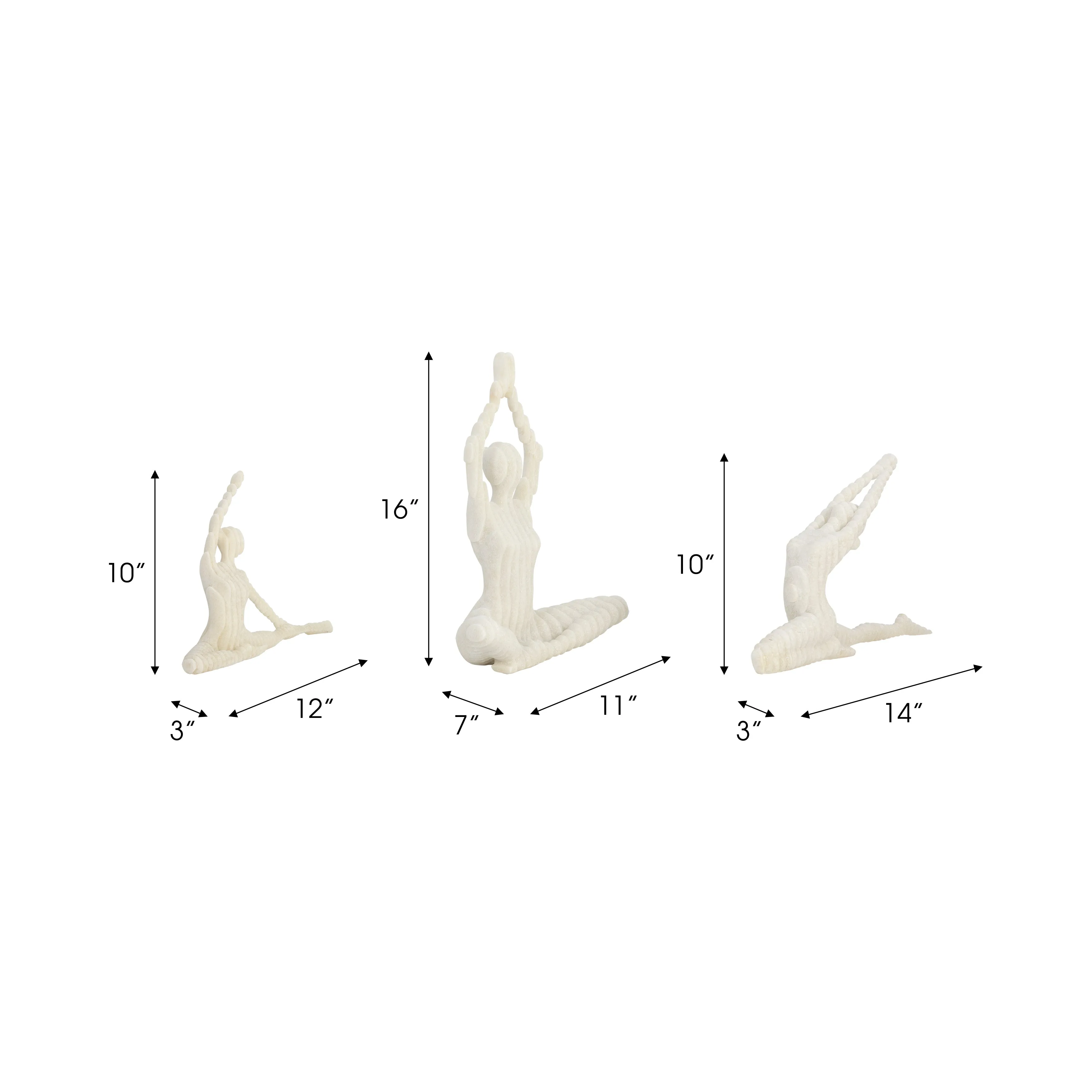 S/3 9/10/16" Ketsora Yoga Statuary, White