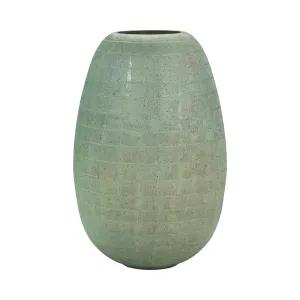 Serenity  Glass, 14" Antique Band-cut Vase, Blue