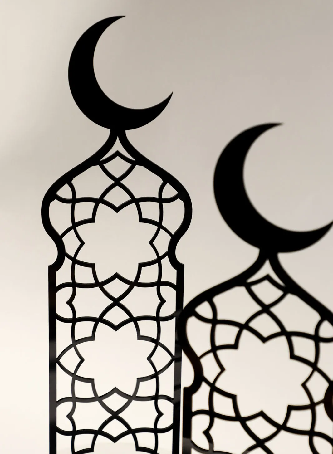 Set of 2 Acrylic Decor Stands in Ramadan Crescent Shape with Islamic Pattern