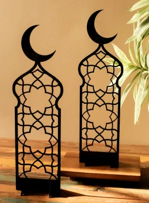 Set of 2 Acrylic Decor Stands in Ramadan Crescent Shape with Islamic Pattern