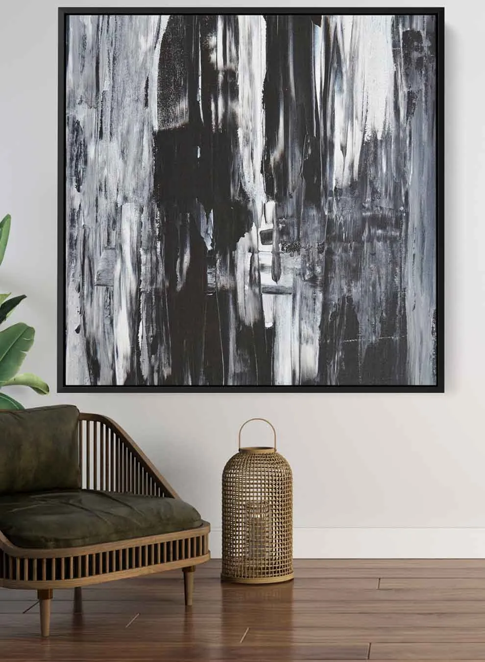 Square Canvas Wall Art Stretched Over Wooden Frame with Black Floating Frame and Abstract Art Painting20