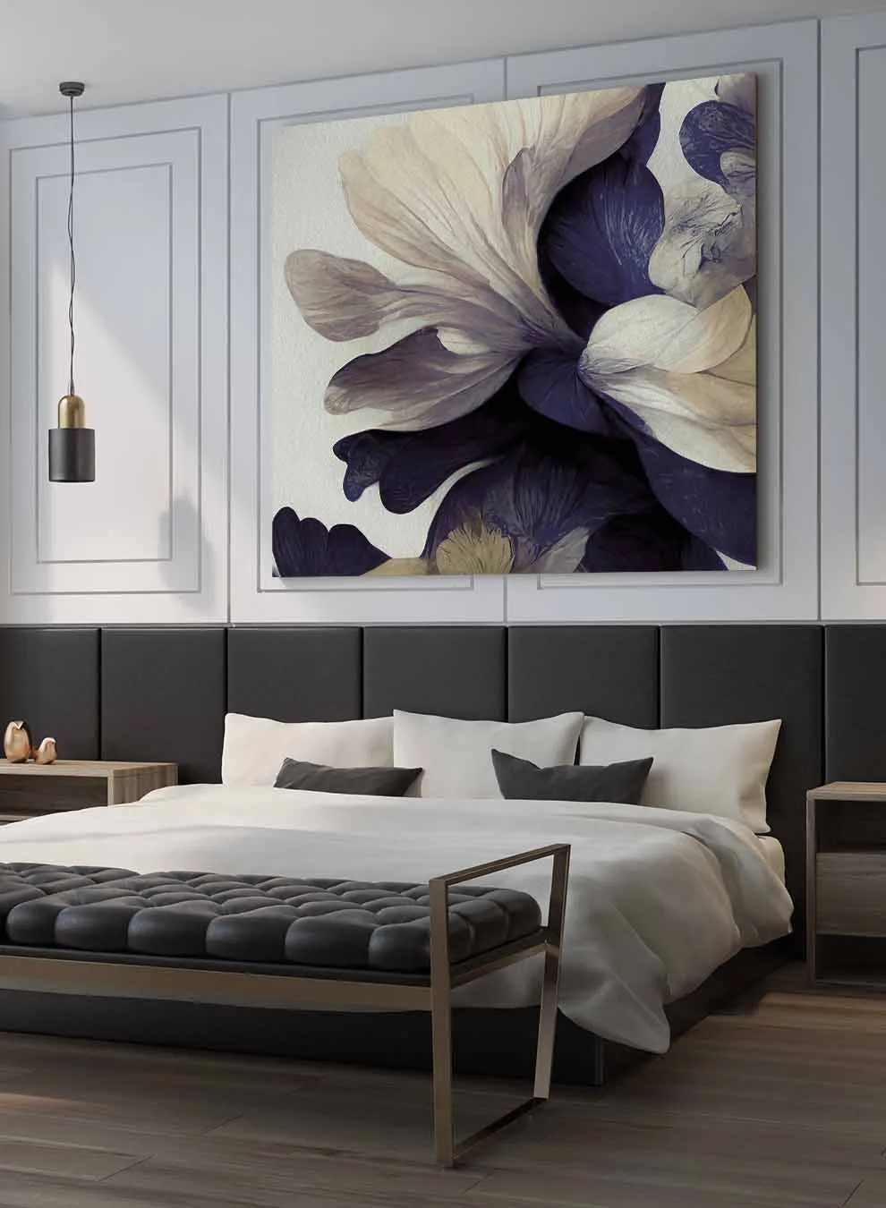 Square Canvas Wall Art Stretched Over Wooden Frame with Black Floating Frame and Beautiful Flowers Painting