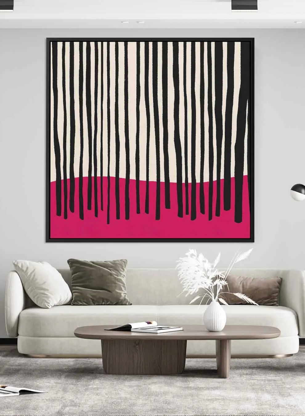Square Canvas Wall Art Stretched Over Wooden Frame with Black Floating Frame and Night In The City Painting