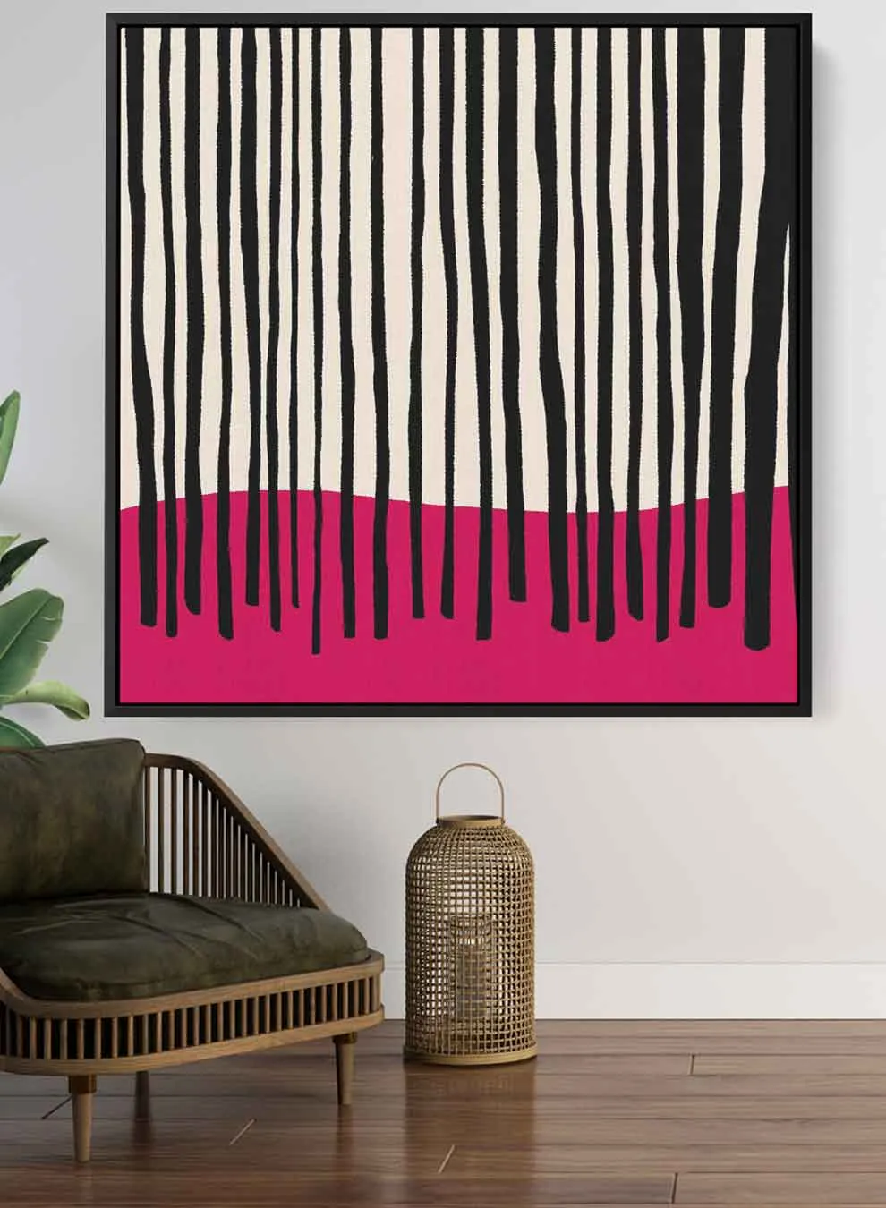 Square Canvas Wall Art Stretched Over Wooden Frame with Black Floating Frame and Night In The City Painting