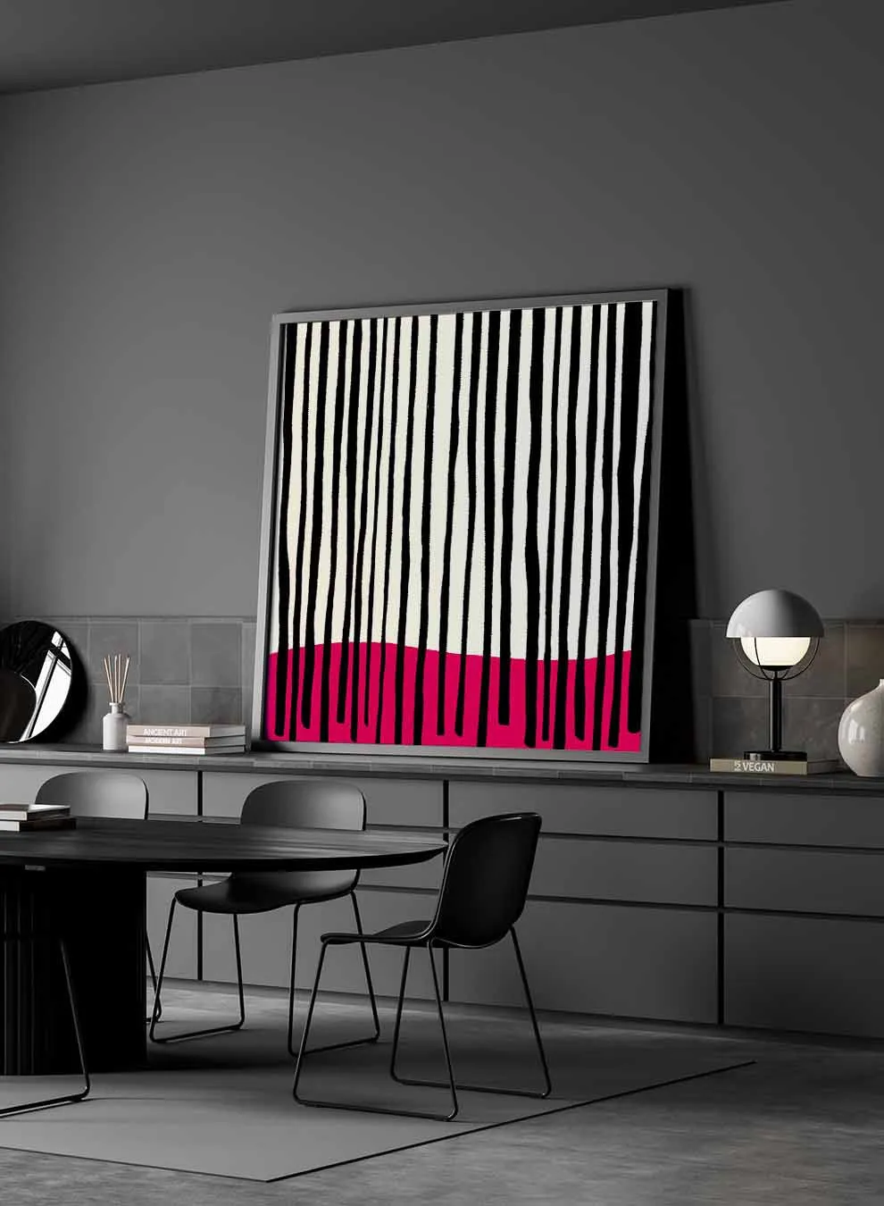 Square Canvas Wall Art Stretched Over Wooden Frame with Black Floating Frame and Night In The City Painting