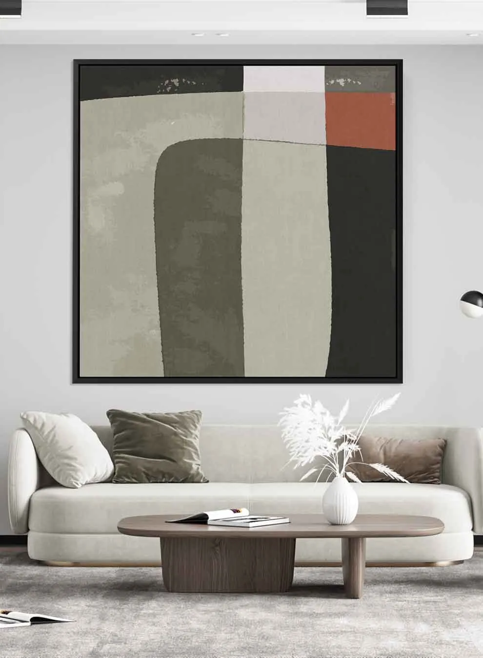 Square Canvas Wall Art Stretched Over Wooden Frame with Black Floating Frame and Scandinavian Abstract Art Painting