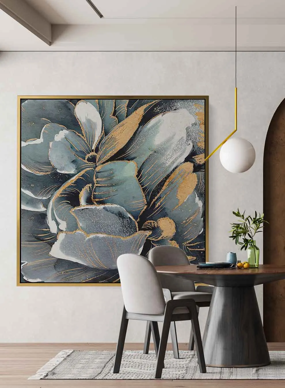 Square Canvas Wall Art Stretched Over Wooden Frame with Black Floating Frame and Woman Face Art Painting