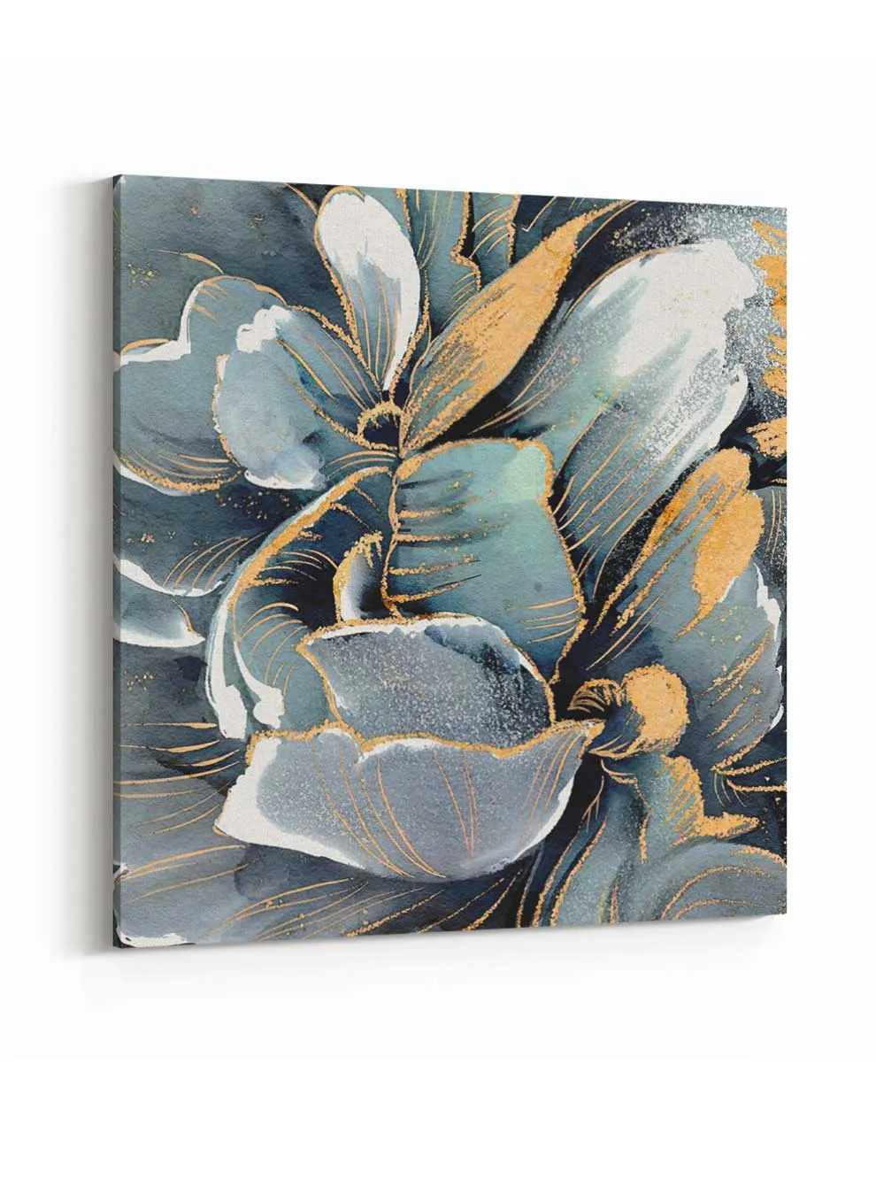 Square Canvas Wall Art Stretched Over Wooden Frame with Black Floating Frame and Woman Face Art Painting