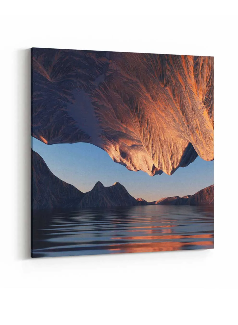 Square Canvas Wall Art Stretched Over Wooden Frame with Gold Floating Frame and Golden Woods Abstract Painting