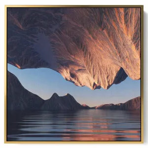 Square Canvas Wall Art Stretched Over Wooden Frame with Gold Floating Frame and Golden Woods Abstract Painting