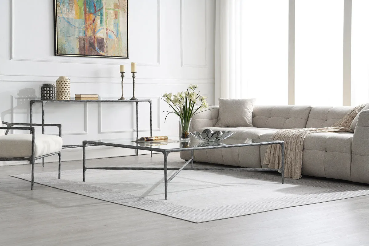 Square Silver Coffee Table with Glass Top