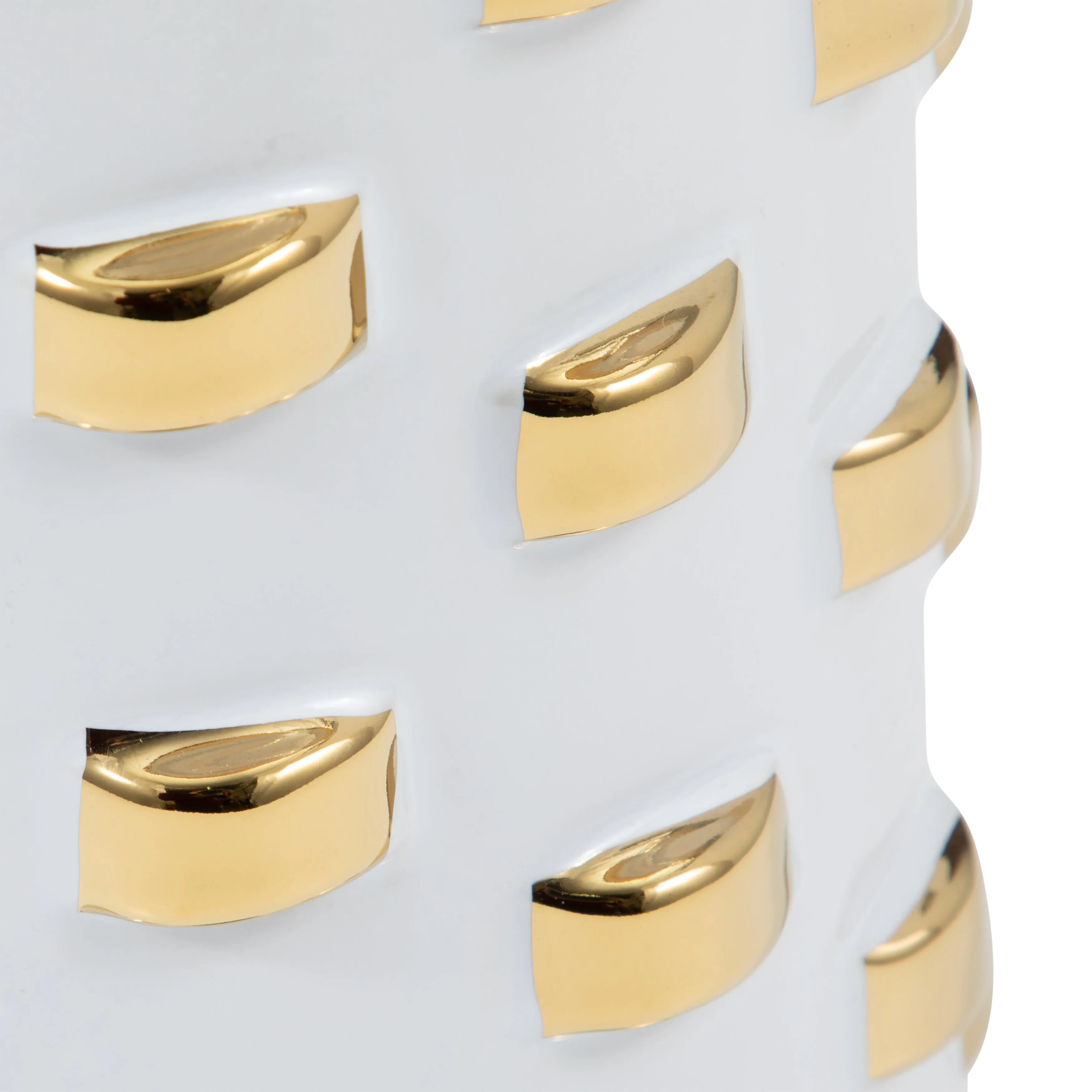 Stoneware, 11" Cylinder Vase, White/gold