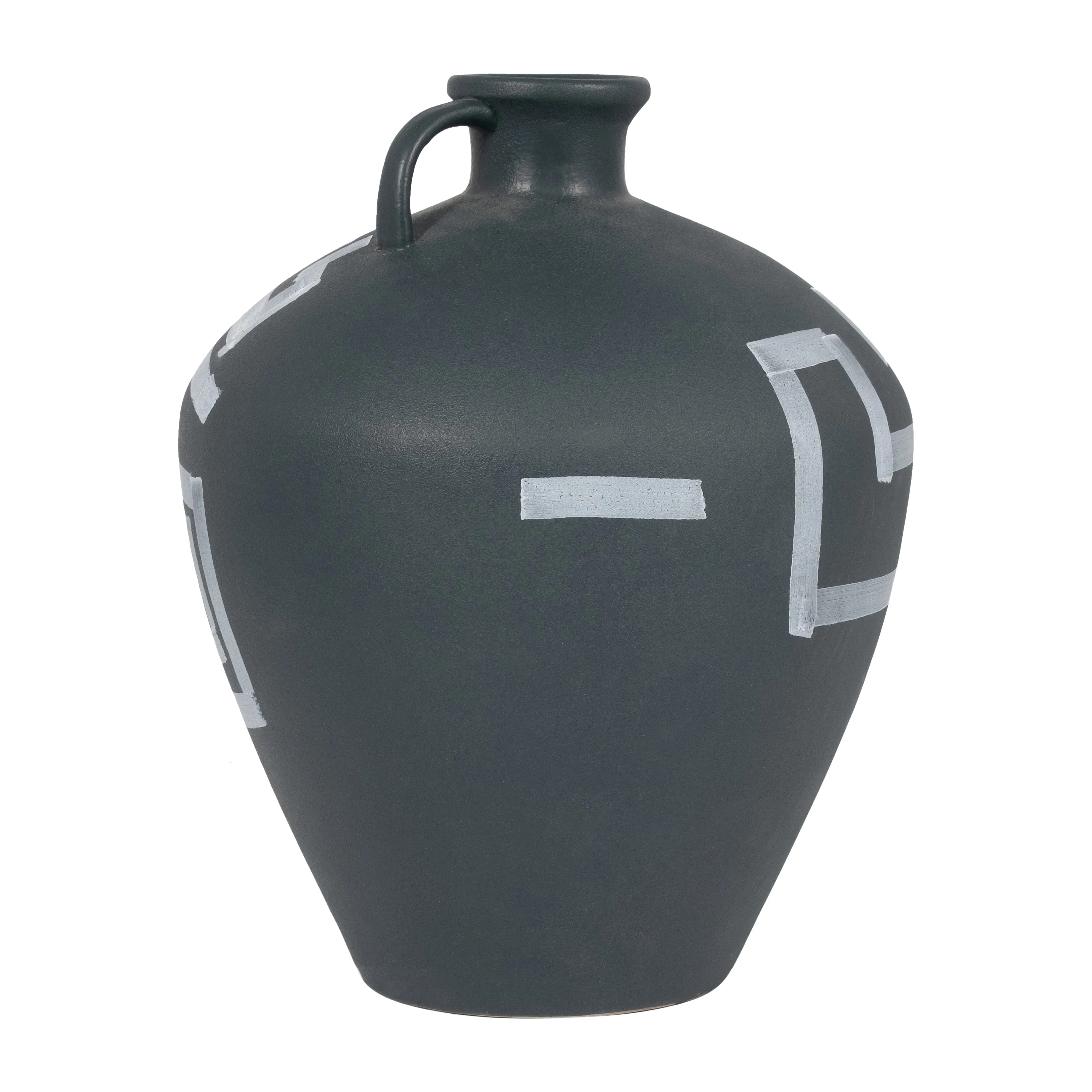 STONEWARE, 12" AZTEC JUG, GREEN