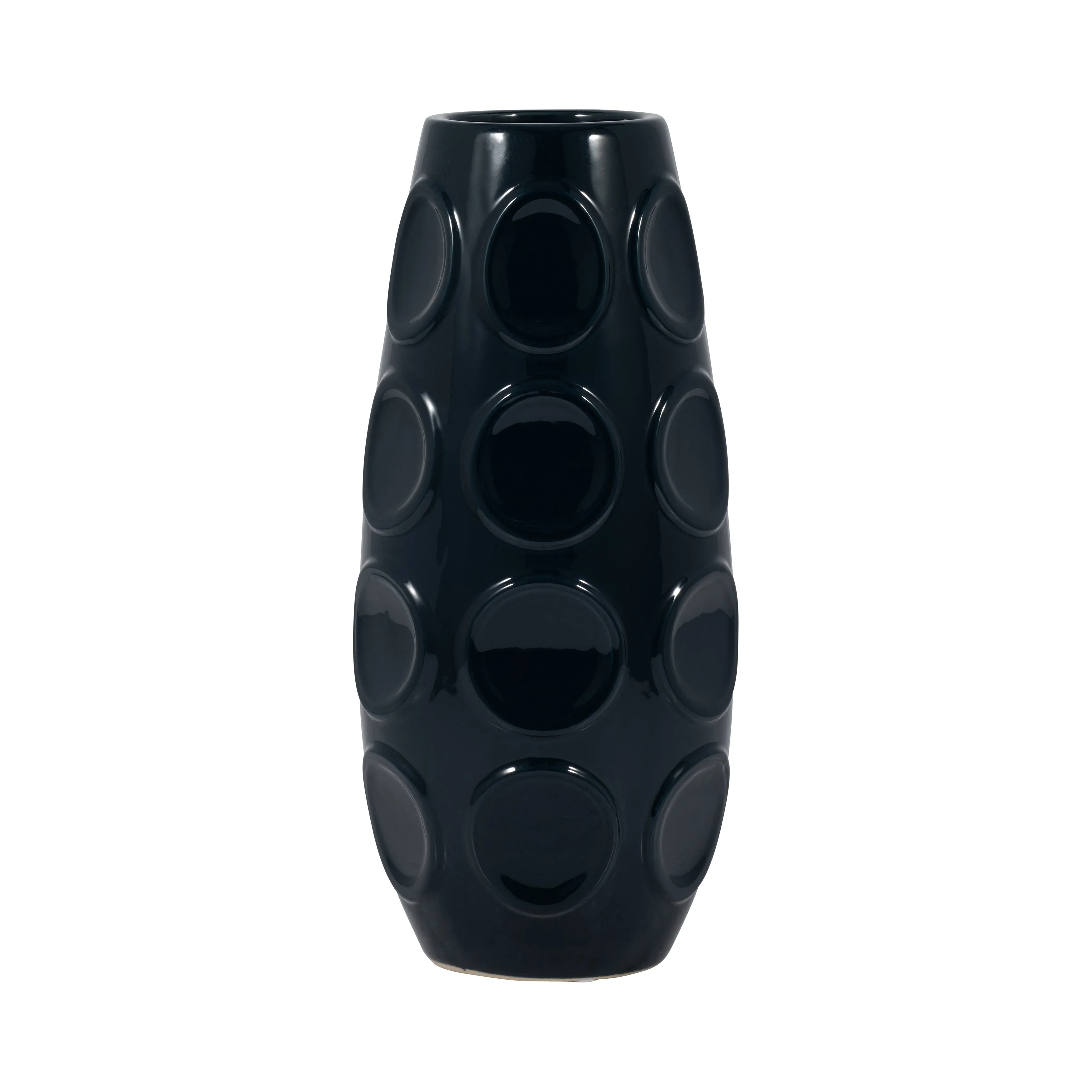 STONEWARE, 13" CIRCLE EMBOSSED VASE, NAVY