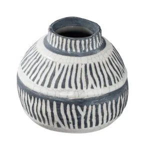 Tan and Black Ceramic Vase, Short