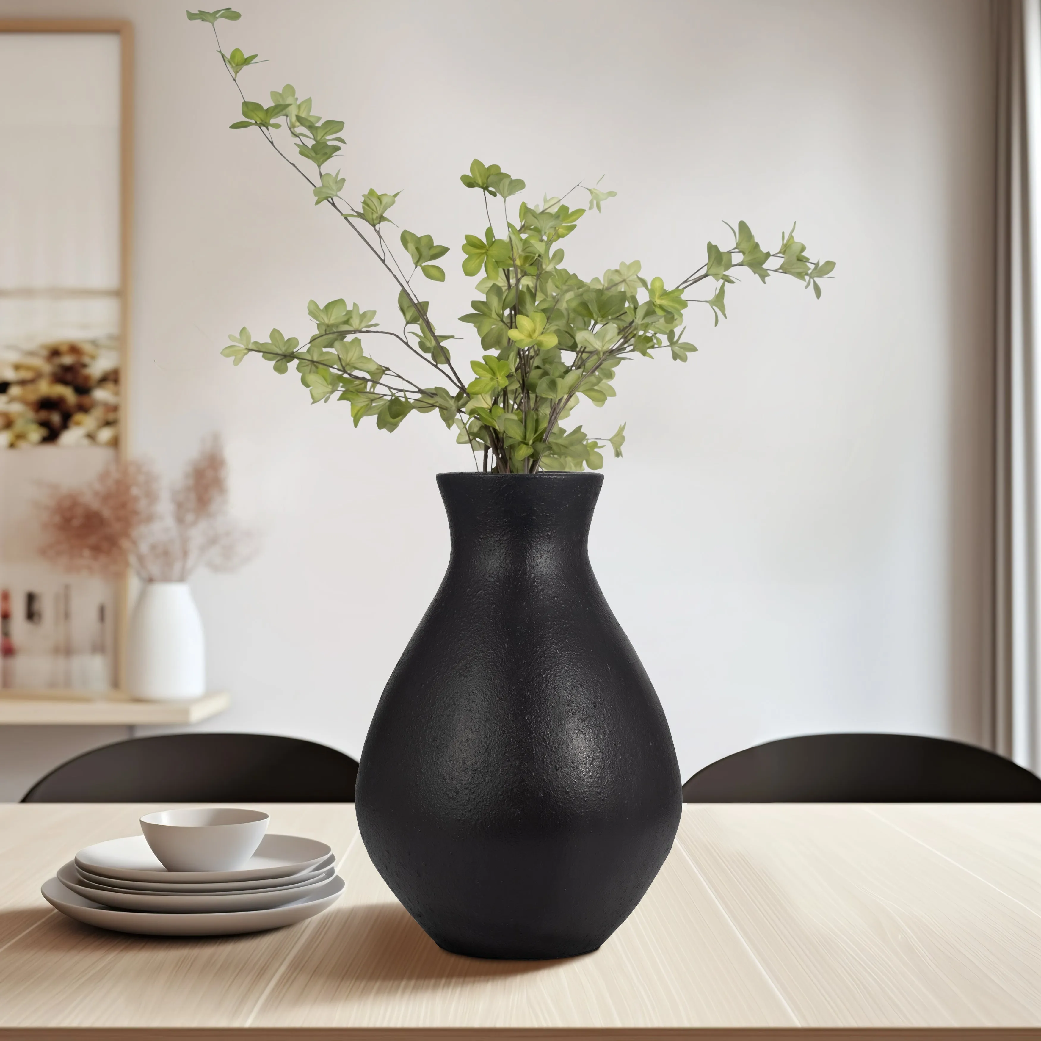 TERRACOTTA, 19" ORGANIC VASE, BLACK