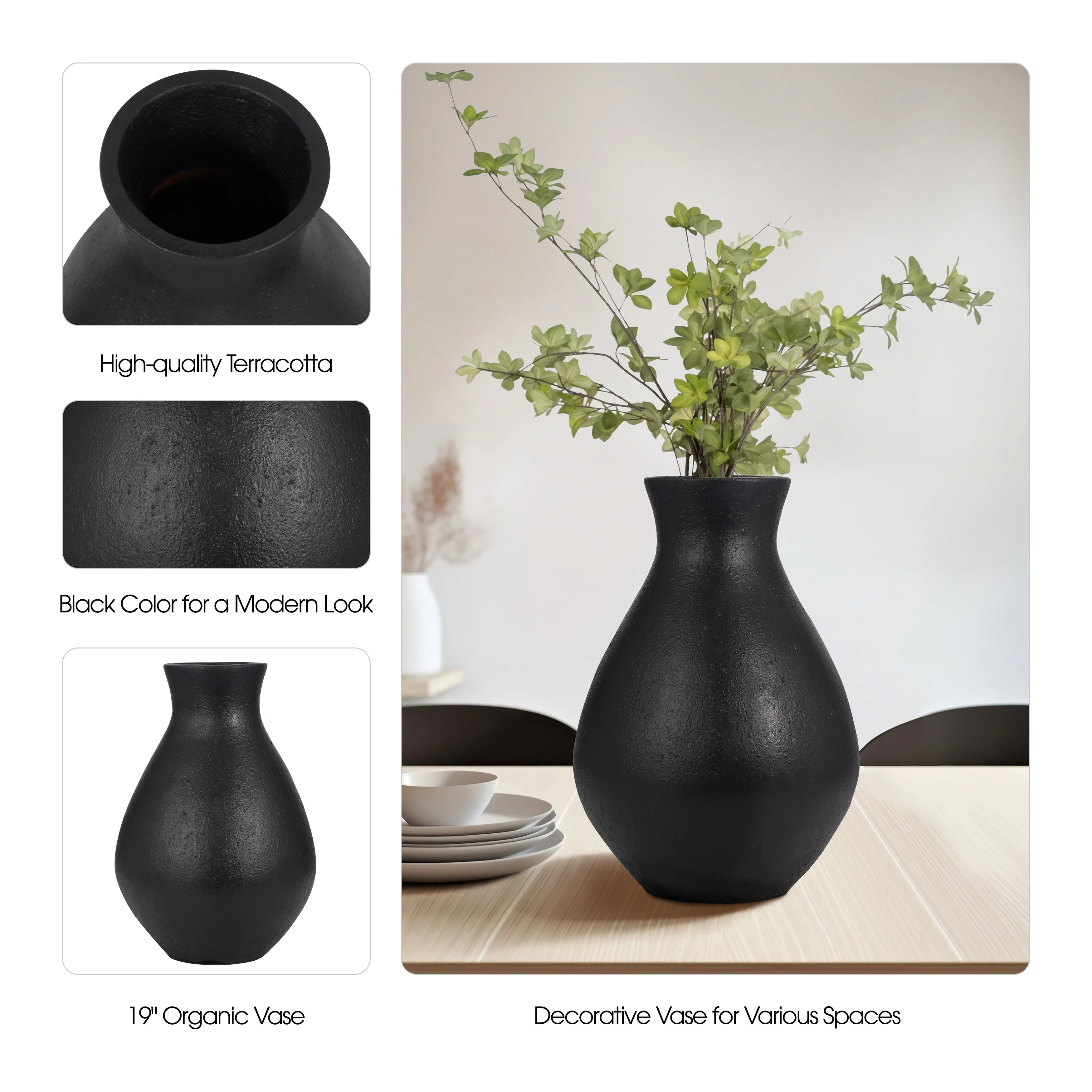 TERRACOTTA, 19" ORGANIC VASE, BLACK