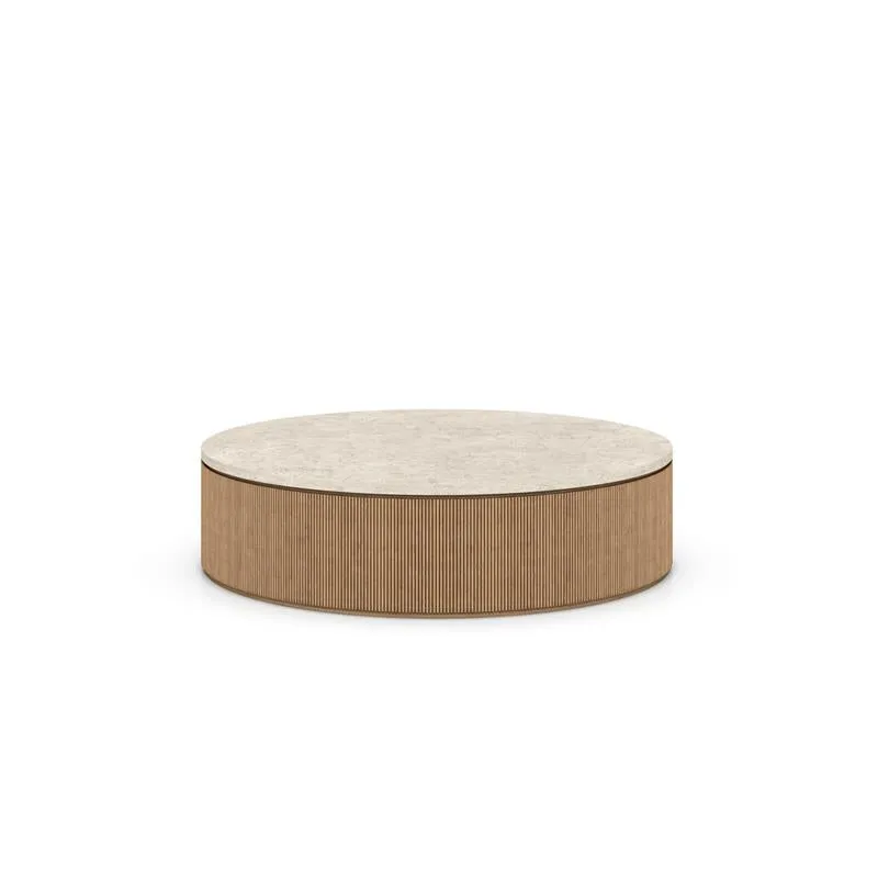 Travertine Top Natural Oak Round Coffee Table