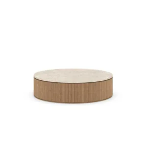 Travertine Top Natural Oak Round Coffee Table