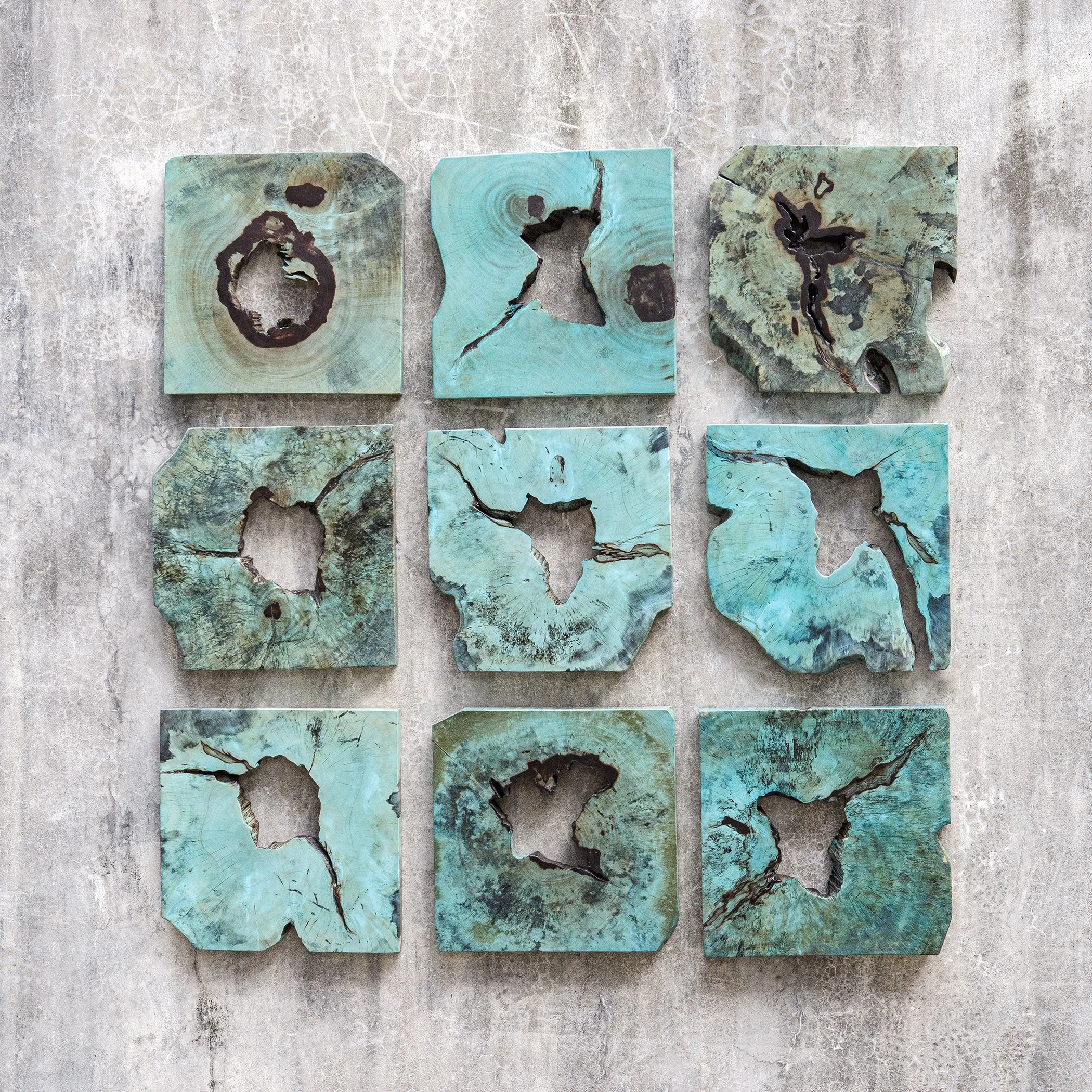 Uttermost Bahati Wood Wall Dcor In Blue, S/9