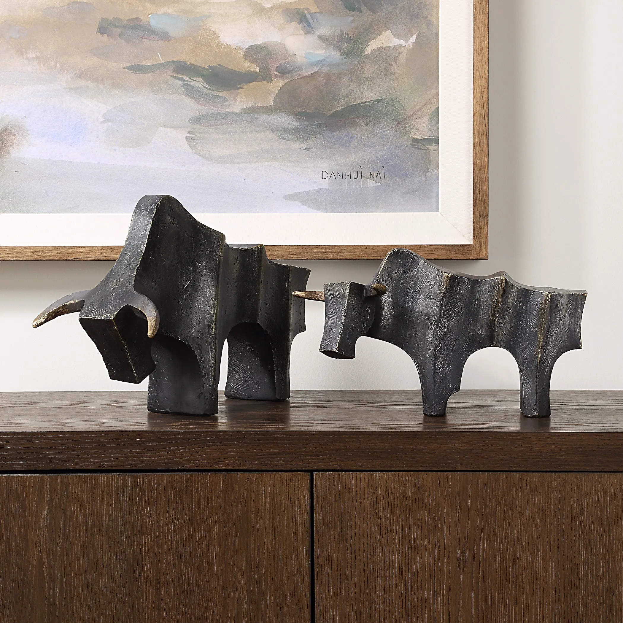 Uttermost Regal Bull Bronze Sculptures Set/2