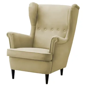 Velvet Chair king with Two Wings - Dark Ivory - E3